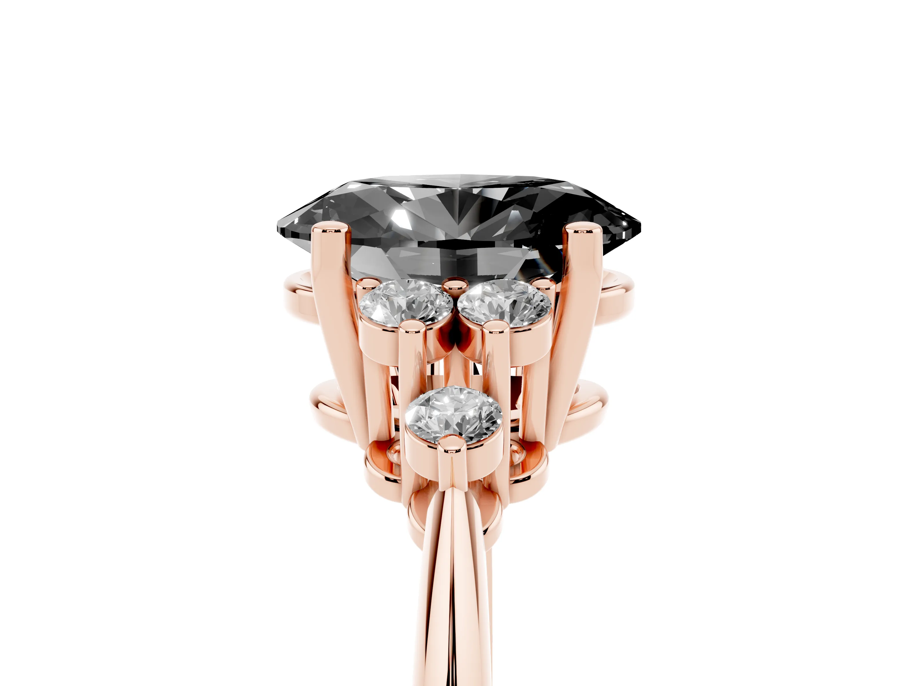 Fancy Black Oval Cut Diamond Cluster Ring Set in Rose gold with Plain Band and Prong Setting