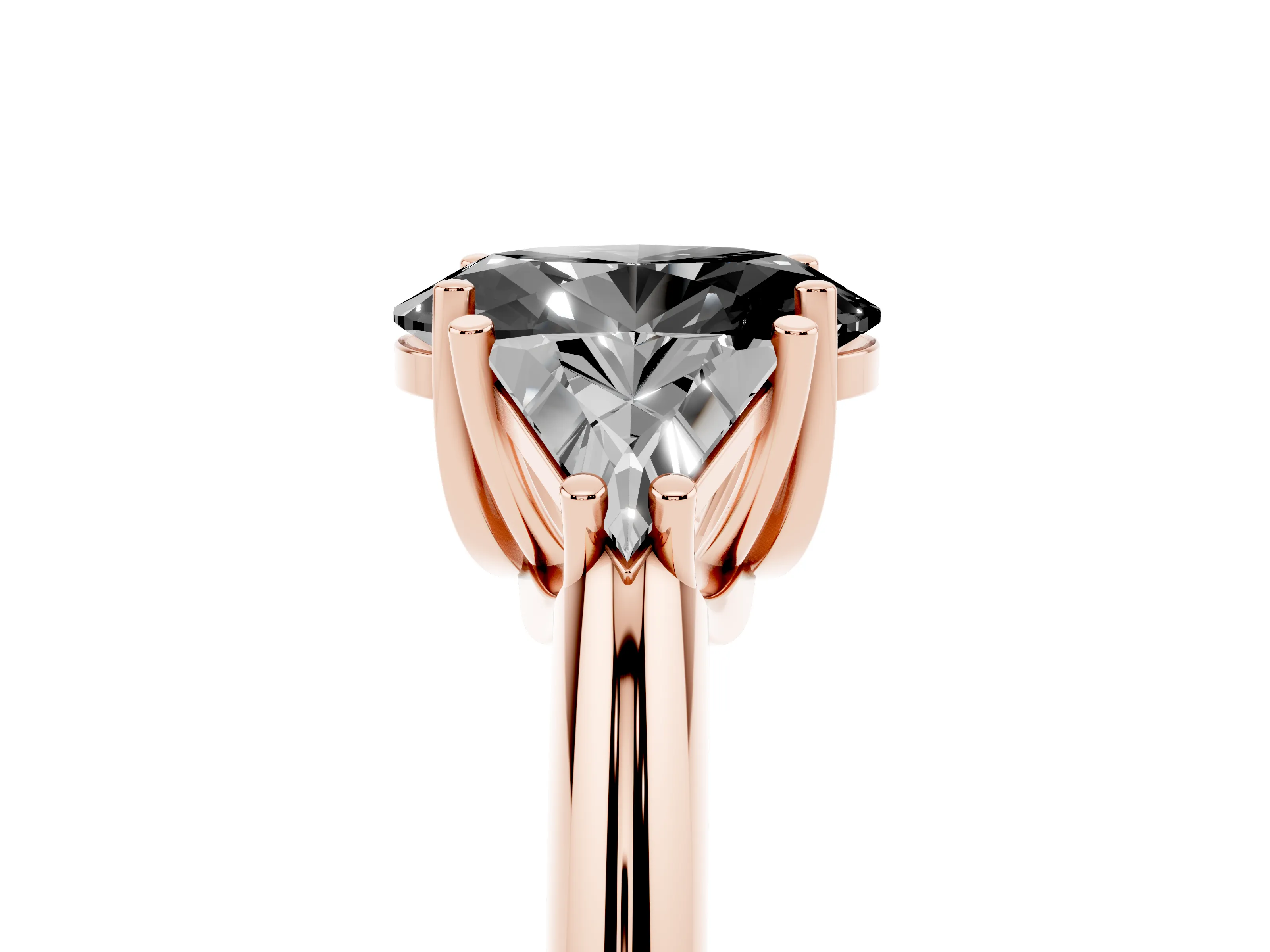 Fancy Black Oval Cut Diamond Three-Stone Engagement Ring Set in Rose gold with Trillion Side Stones