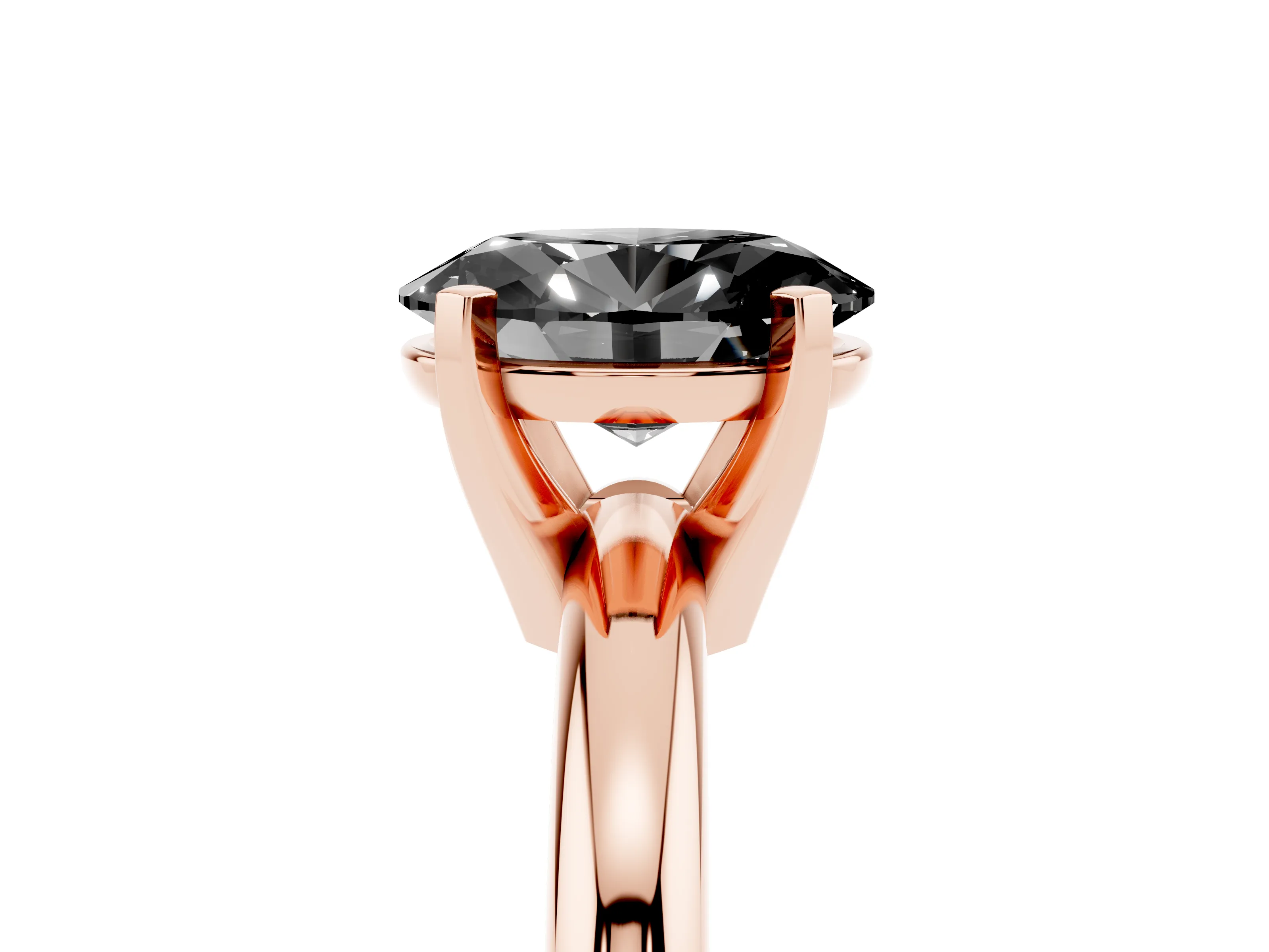 Fancy Black Oval Cut Diamond Solitaire Engagement Ring Set in Rose gold with Round Band and Prong Setting