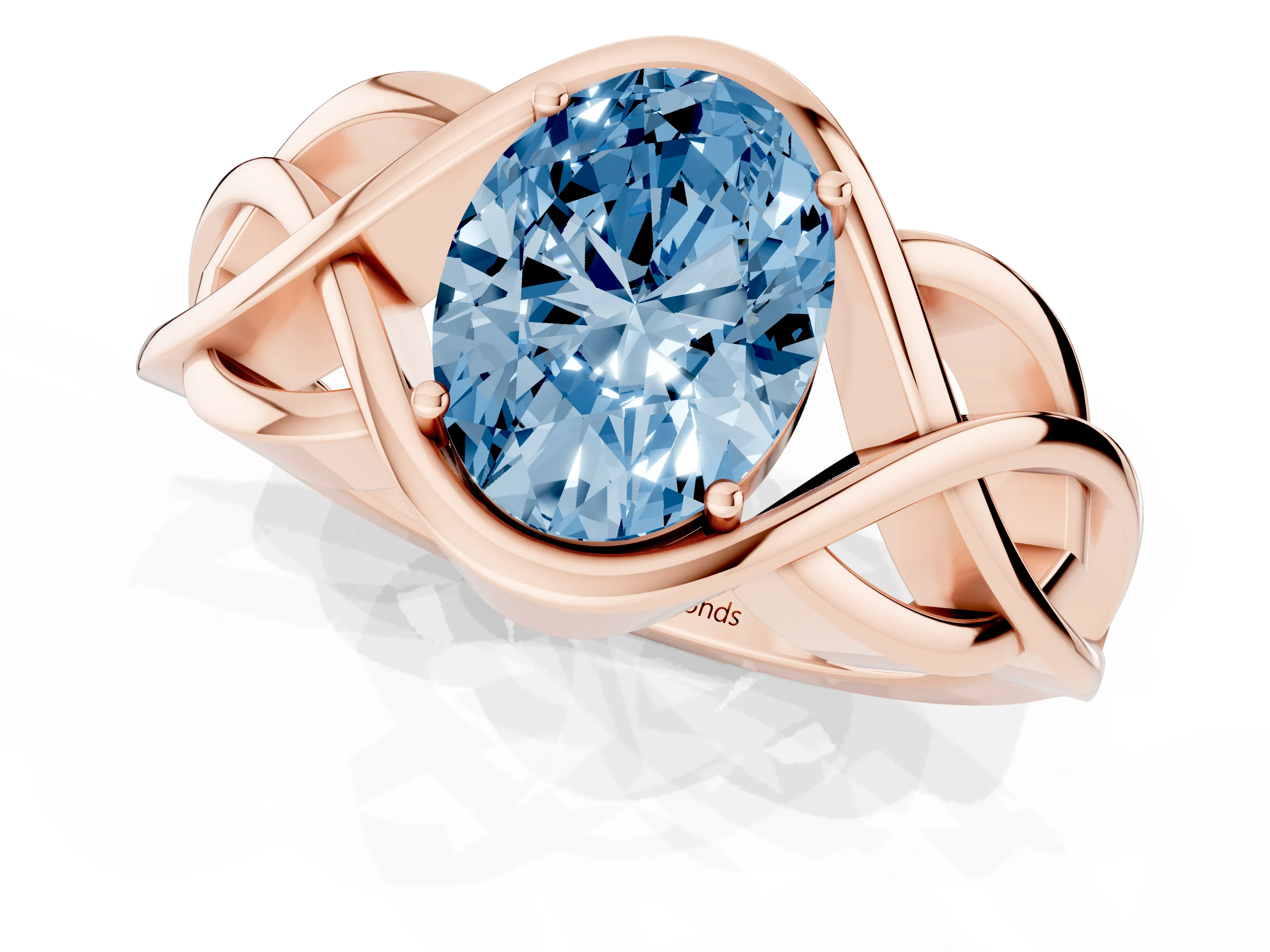 Fancy Blue Oval Cut Diamond Solitaire Ring Set in Rose gold with Intertwined Band