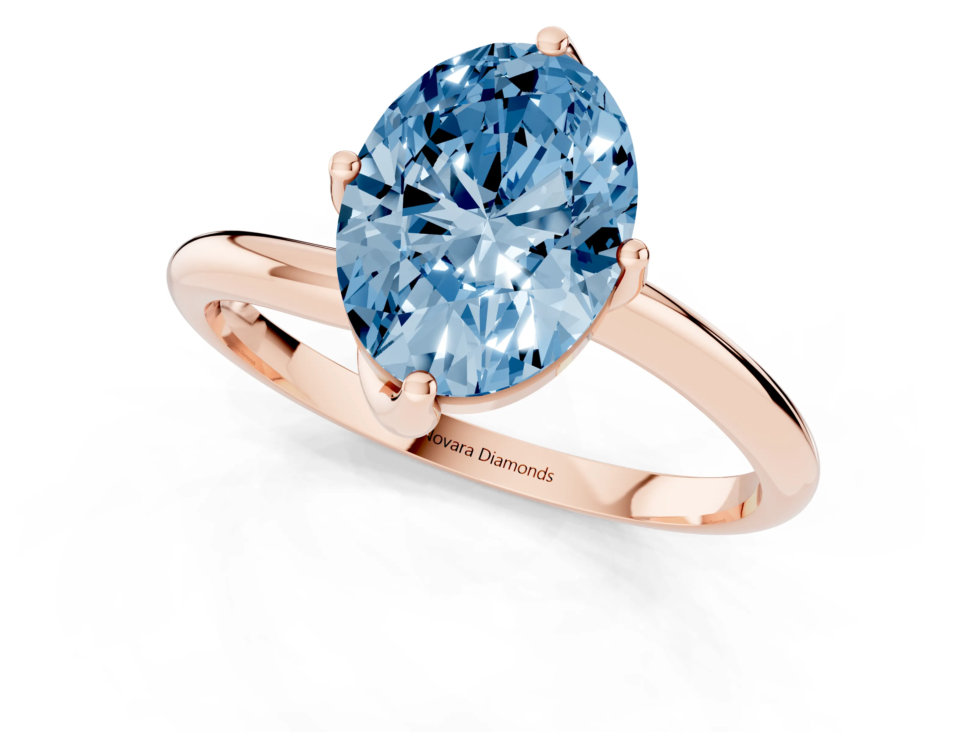 Fancy Blue Oval Cut Diamond Solitaire Engagement Ring Set in Rose gold with Classic Plain Band
