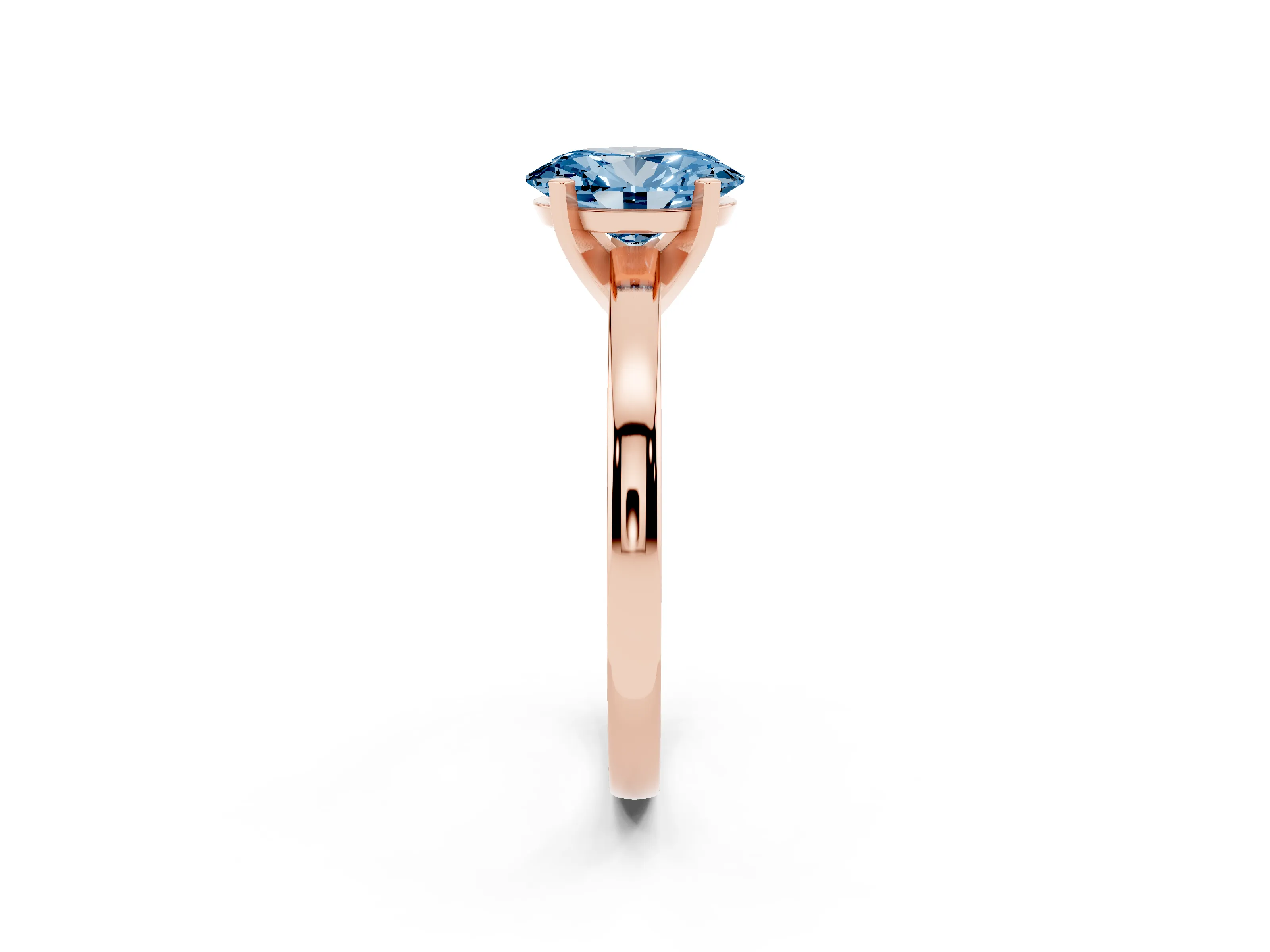 Fancy Blue Oval Cut Diamond Solitaire Engagement Ring Set in Rose gold with Prong Setting on a Classic Band
