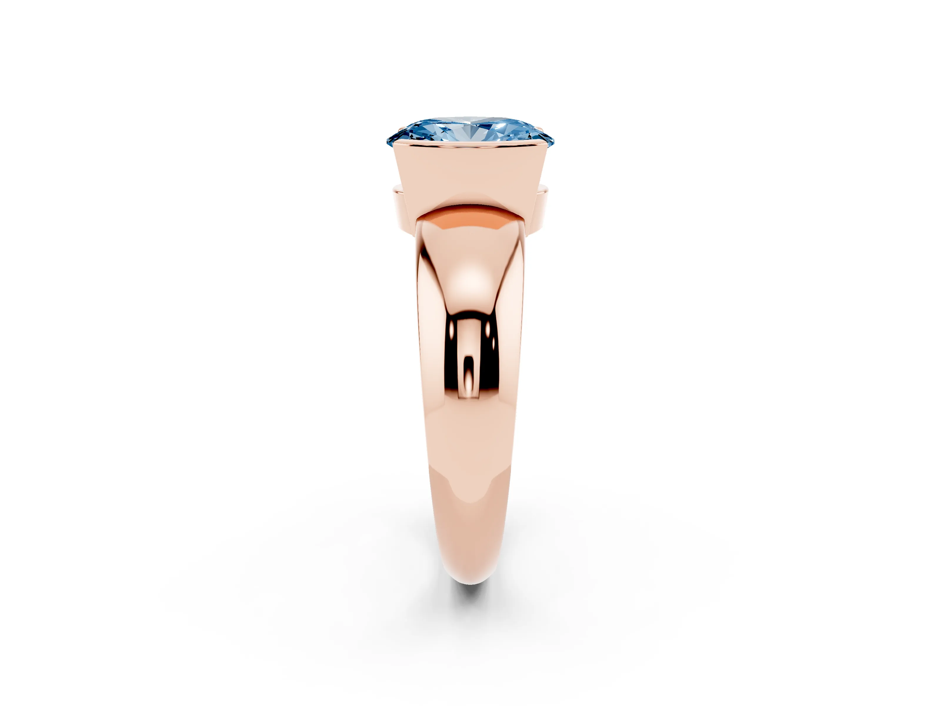 Fancy Blue Oval Cut Diamond Solitaire Tension Set Ring Set in Rose gold with Wide Band