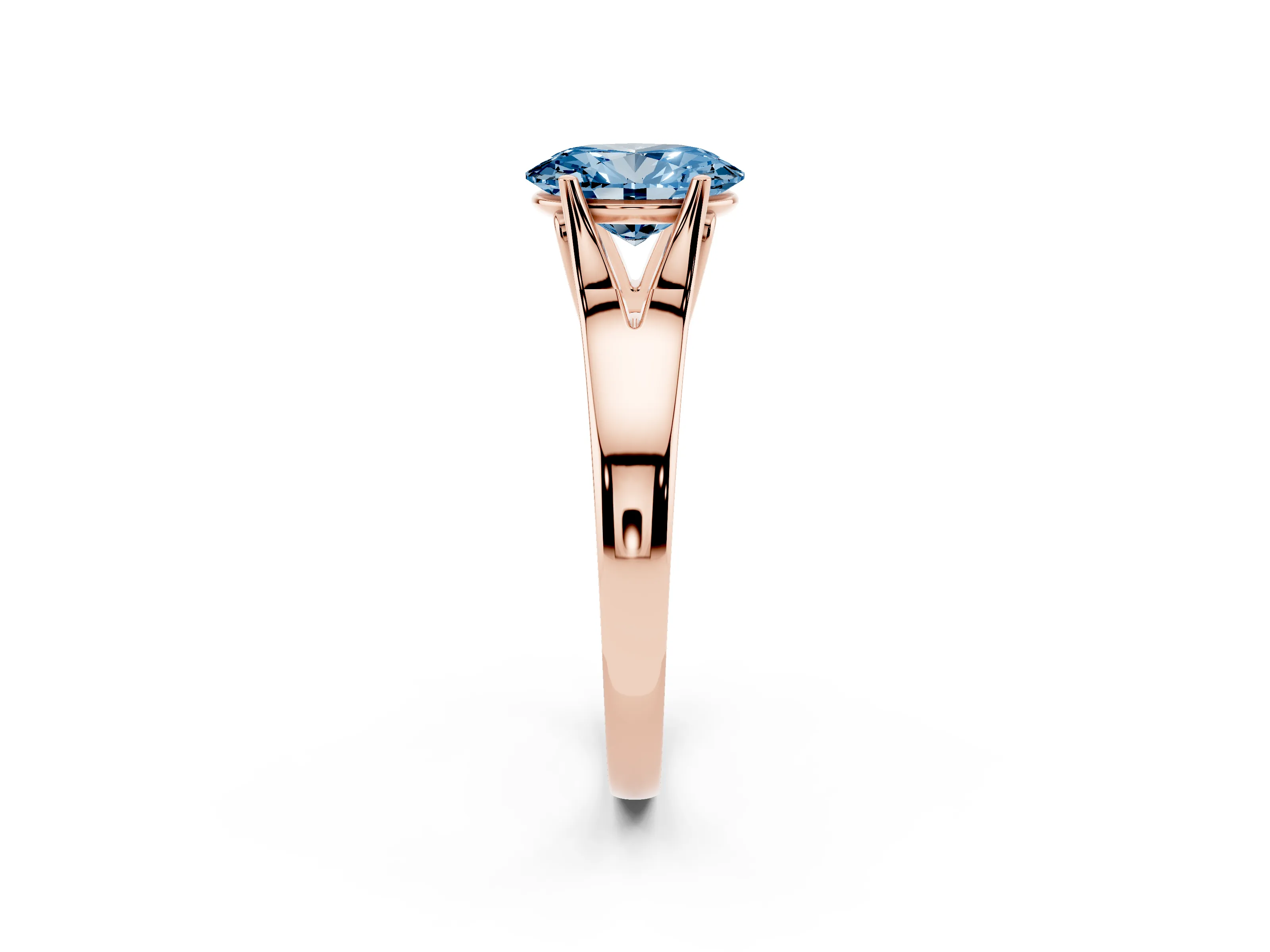 Fancy Blue Oval Cut Diamond Solitaire Ring Set in Rose gold with Arched Cathedral Band and Prong Setting