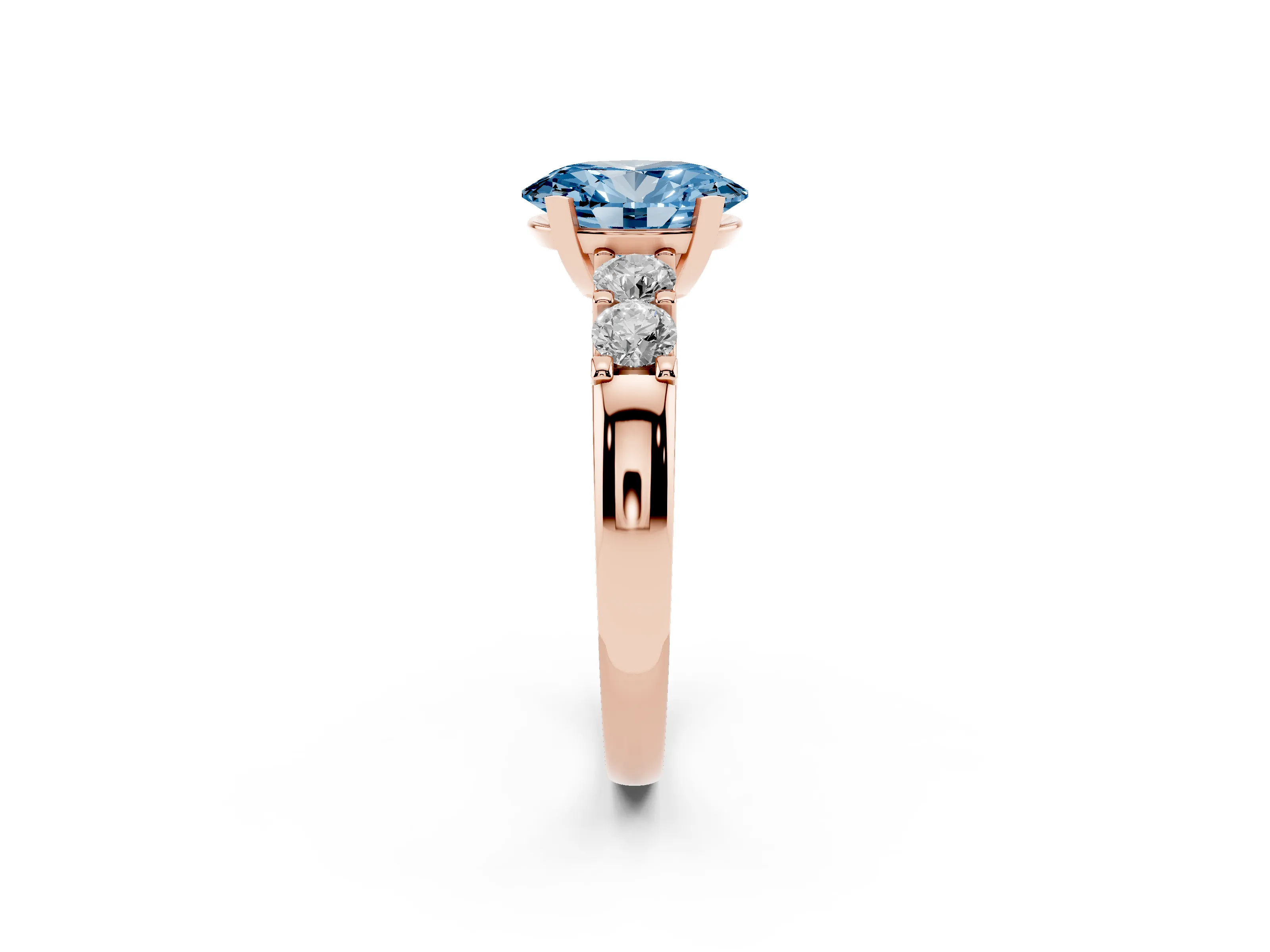 Fancy Blue Oval Cut Diamond Five-Stone Prong Set Engagement Ring Set in Rose gold with Channel Band