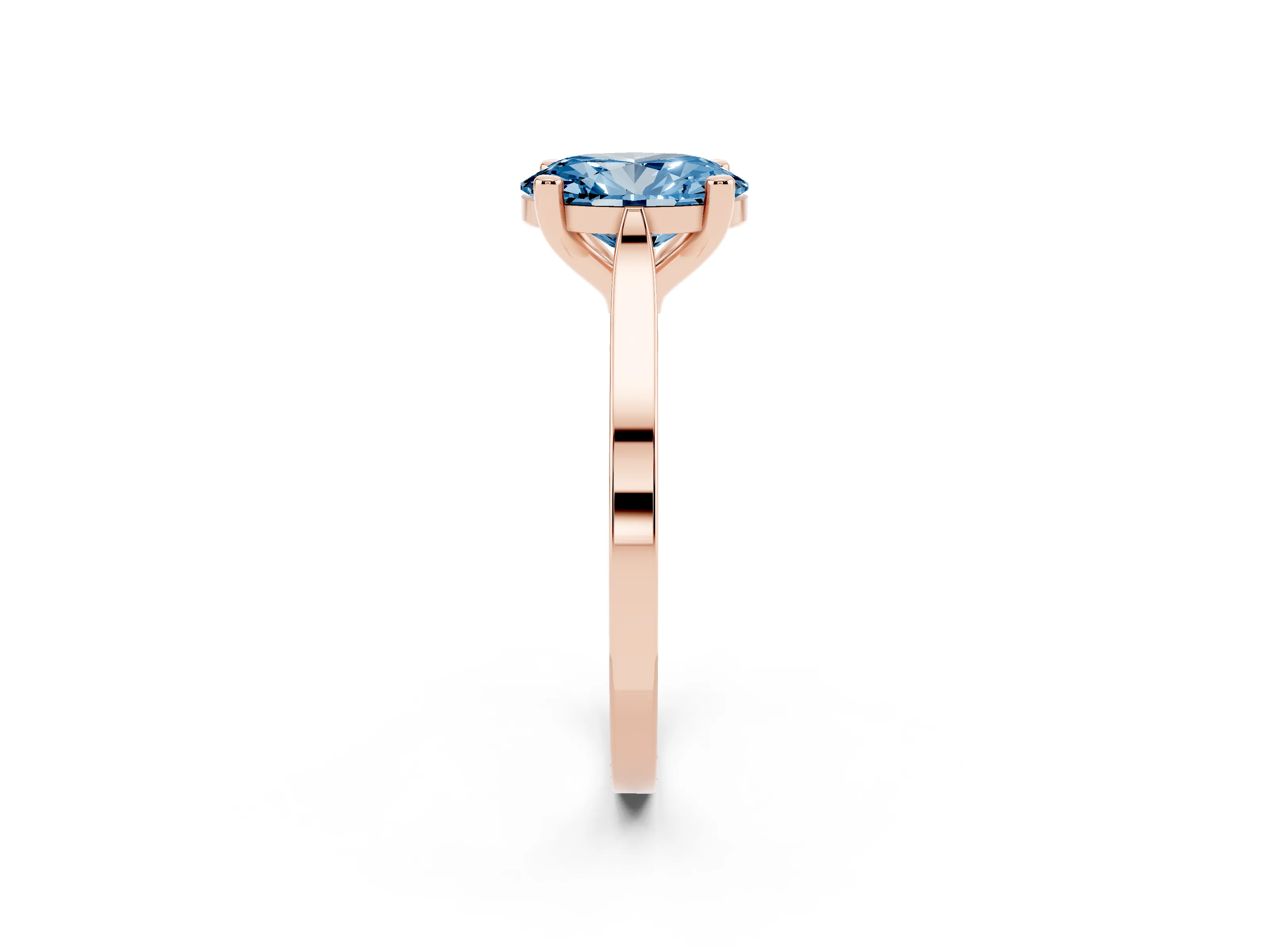 Fancy Blue Oval Cut Diamond Solitaire Ring Set in Rose gold with Prong Setting and Tapered Band