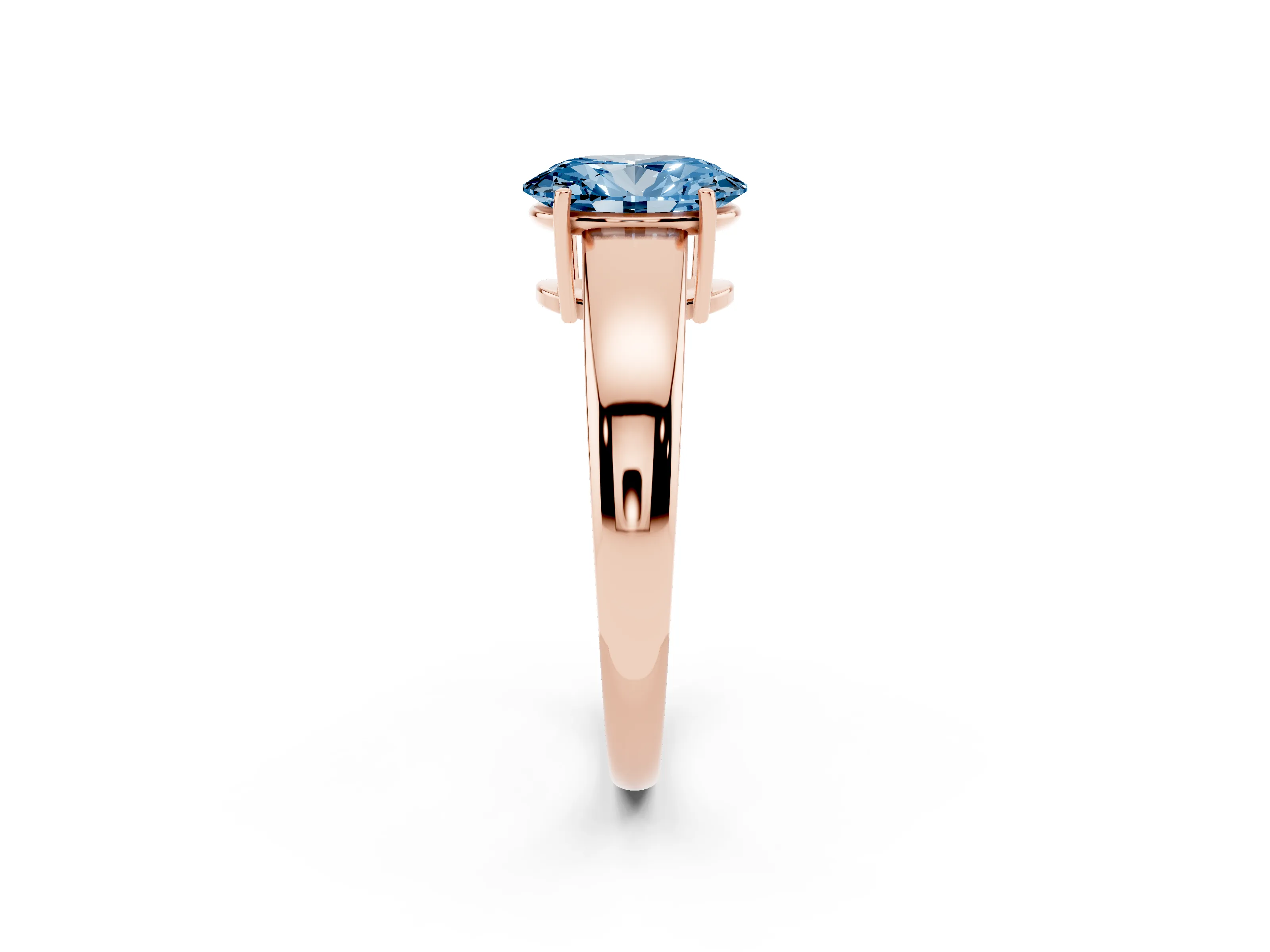 Fancy Blue Oval Cut Diamond Solitaire Ring Set in Rose gold with Tapered Band and Prong Setting