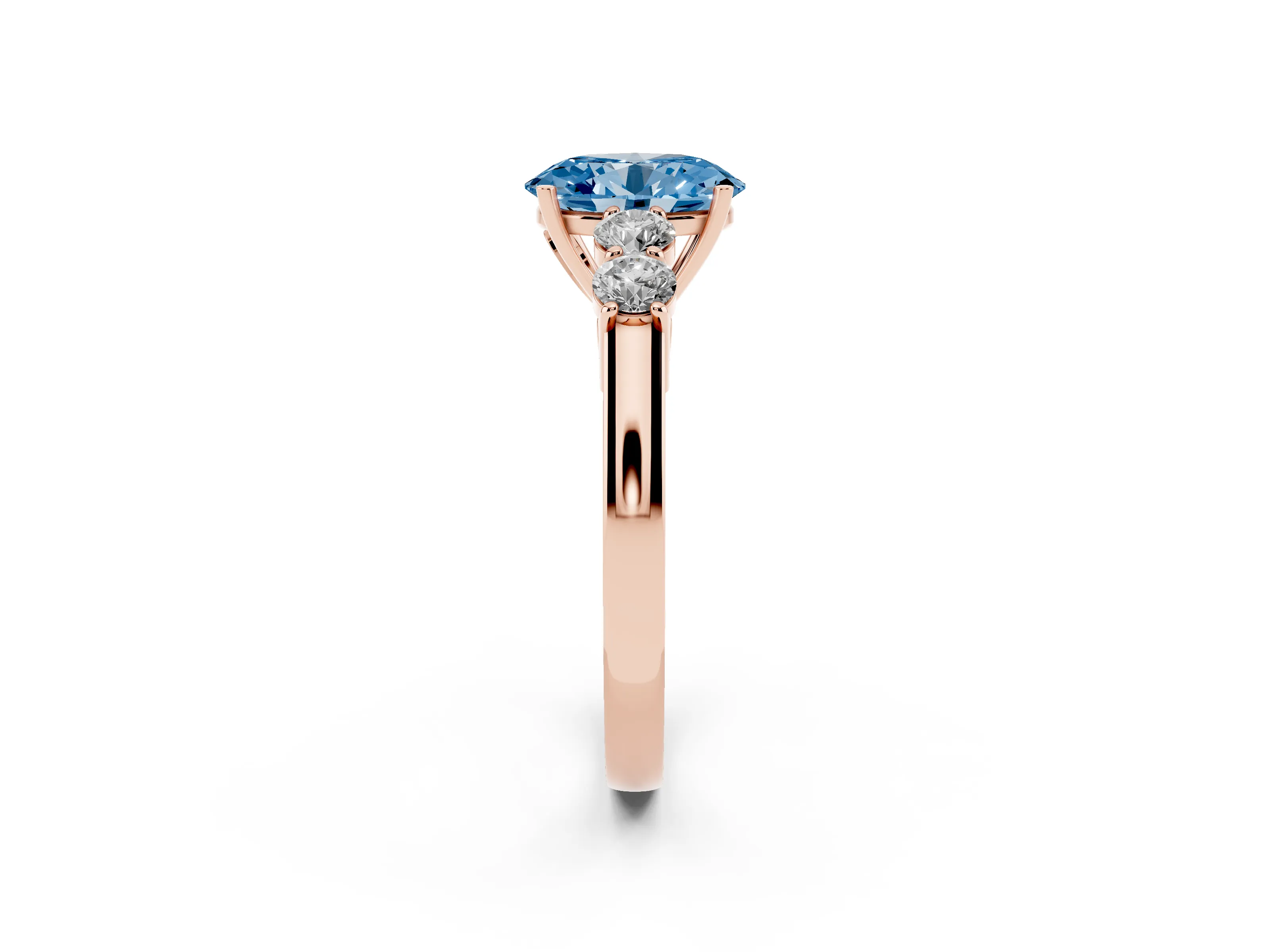 Fancy Blue Oval Cut Diamond Five-Stone Prong Set Band Ring Set in Rose gold with Polished Band