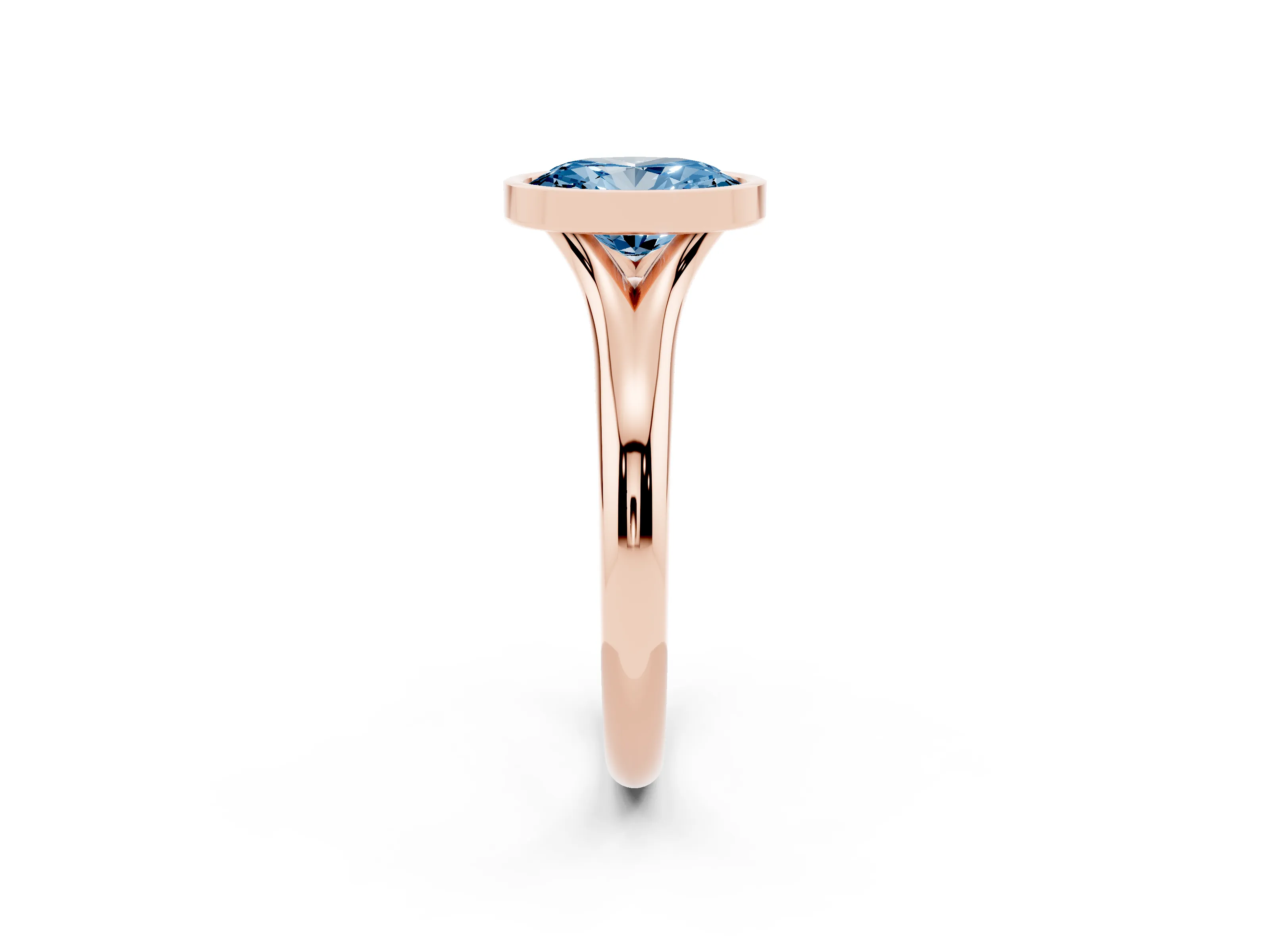 Fancy Blue Bezel Set Oval Cut Diamond Solitaire Ring Set in Rose gold with Smooth Band