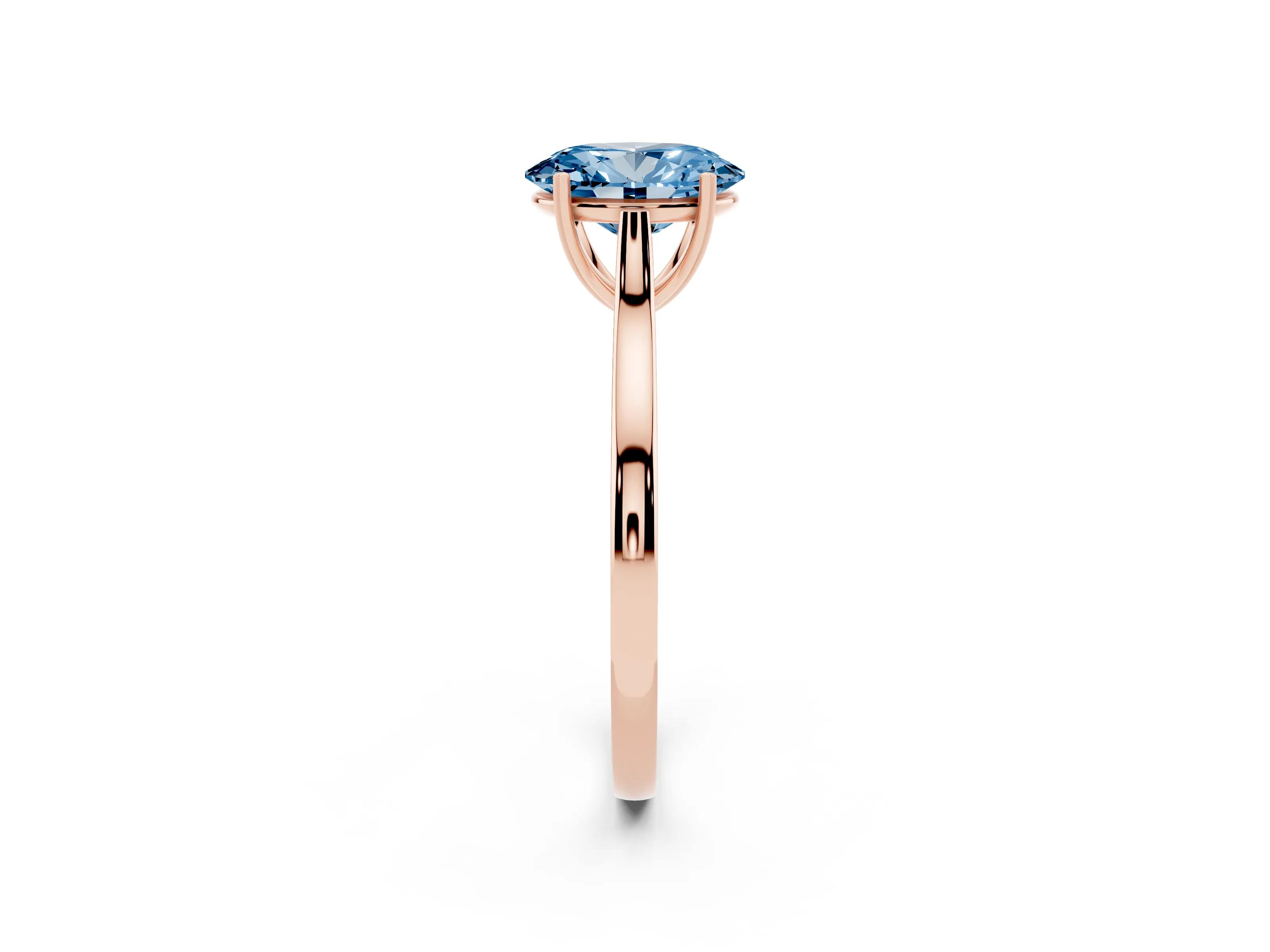 Fancy Blue Oval Cut Diamond Solitaire Heart Prong Engagement Ring Set in Rose gold with Tapered Band