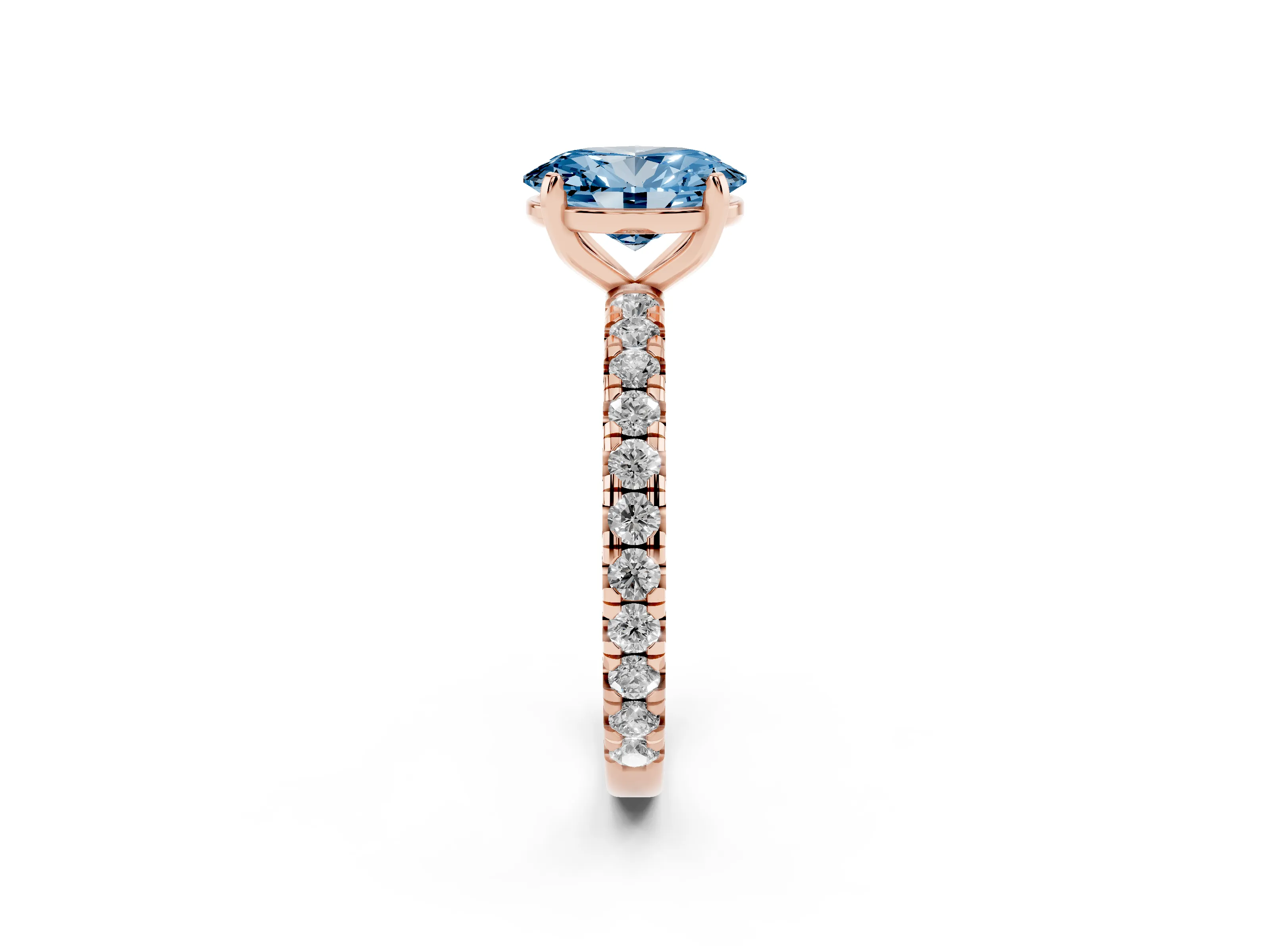 Oval Pavé Engagement Ring Setting for a Fancy Blue Lab-Grown Diamond | Rose Gold