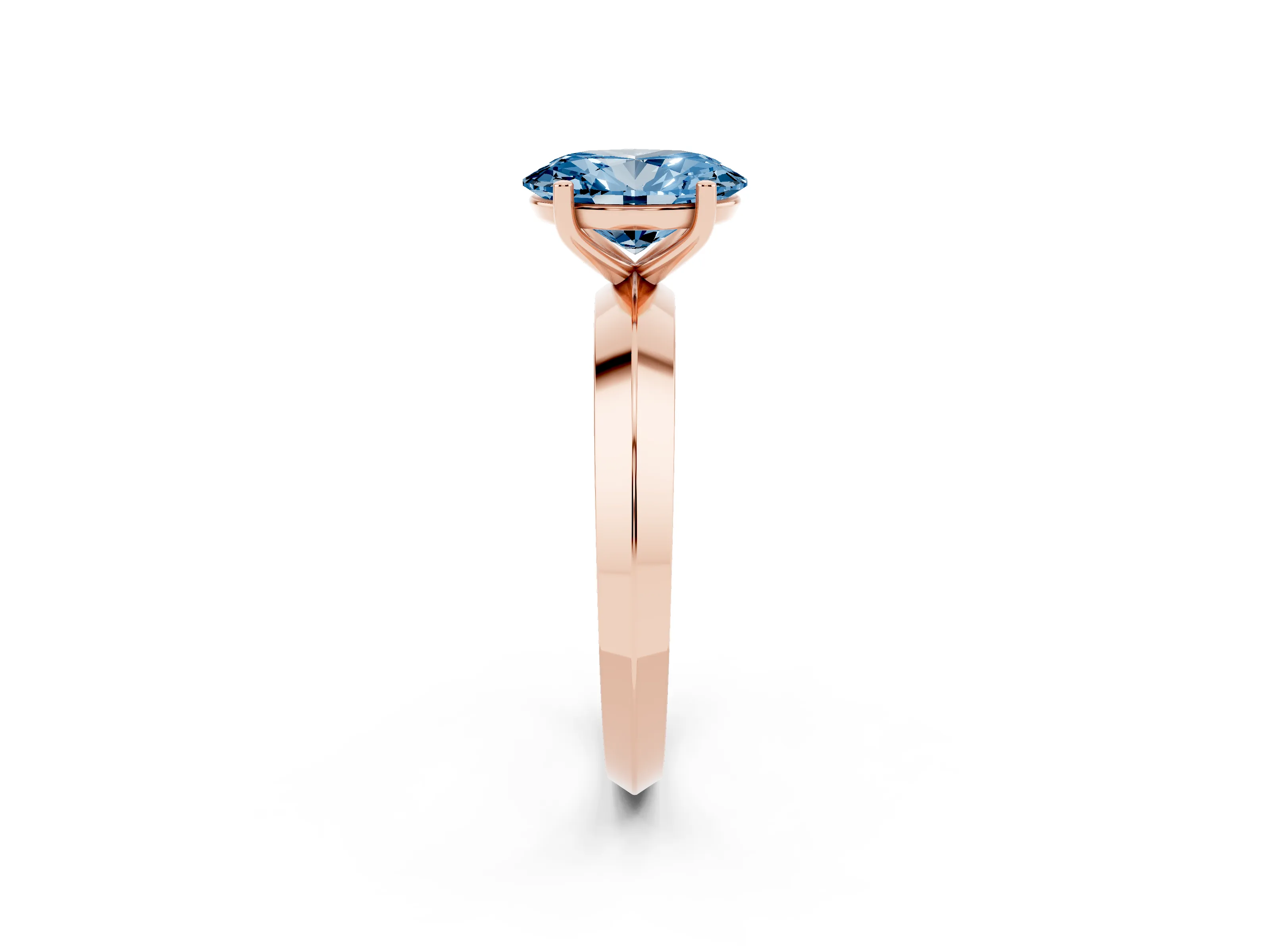 Fancy Blue Oval Cut Diamond Solitaire Engagement Ring Set in Rose gold with Flat Band and Prong Setting