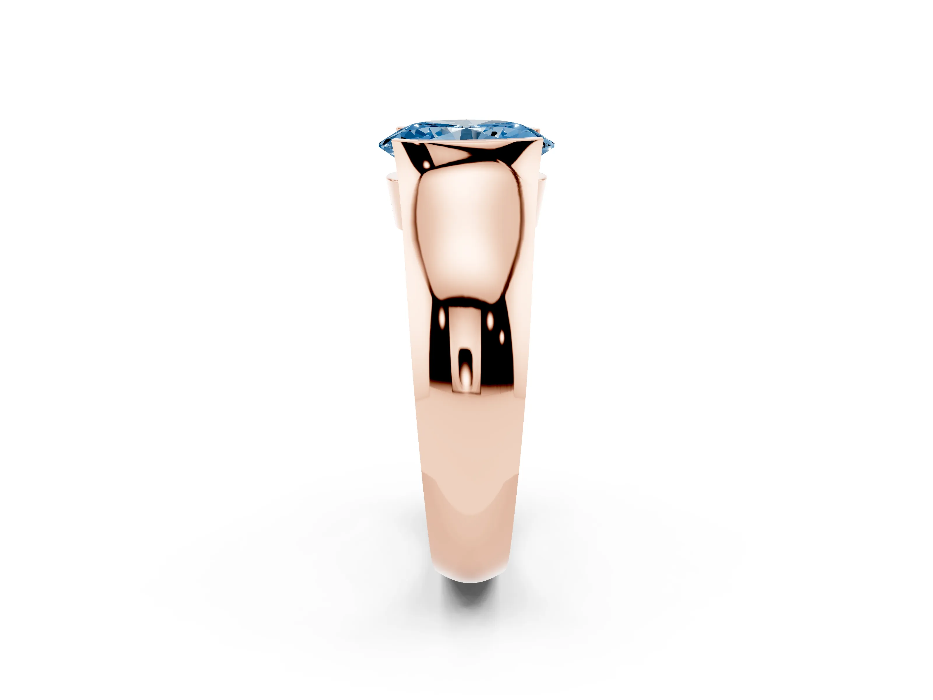Fancy Blue Oval Cut Diamond Bezel Solitaire Ring Set in Rose gold with Wide Band