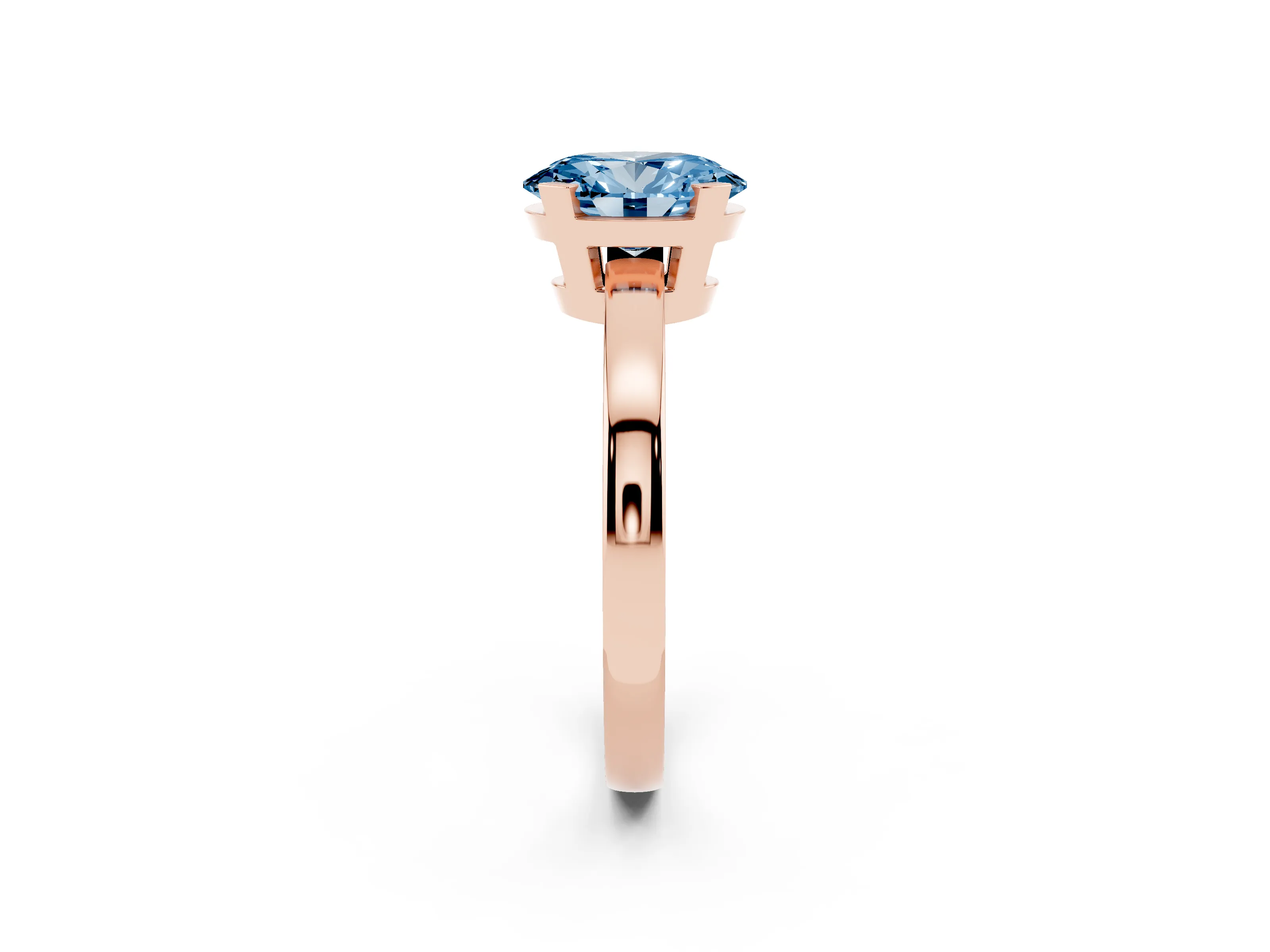 Fancy Blue Oval Cut Diamond Solitaire Ring Set in Rose gold with Prong Head and Smooth Polished Band