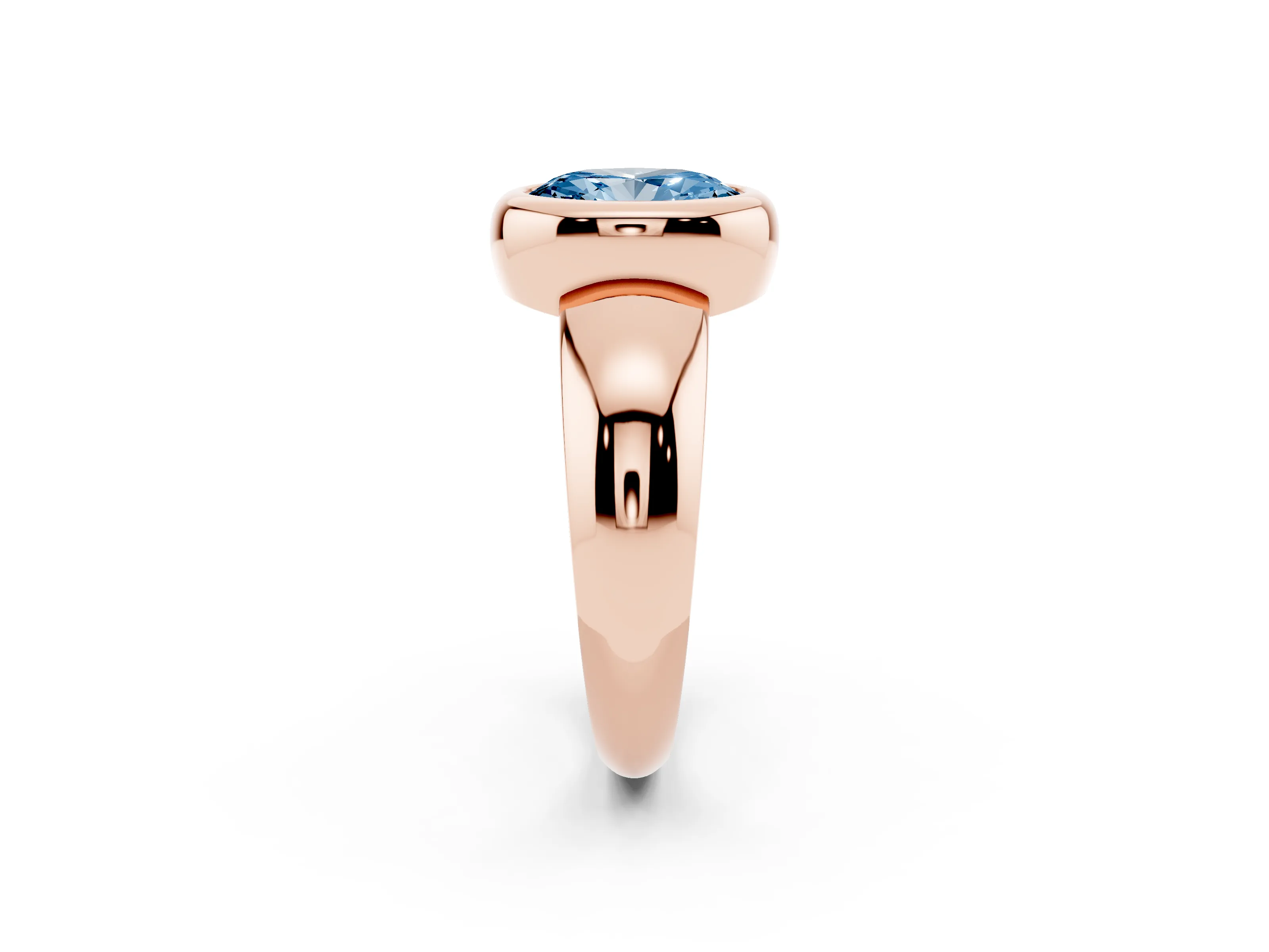 Fancy Blue Bezel Set Oval Cut Diamond Solitaire Ring Set in Rose gold with Wide Band