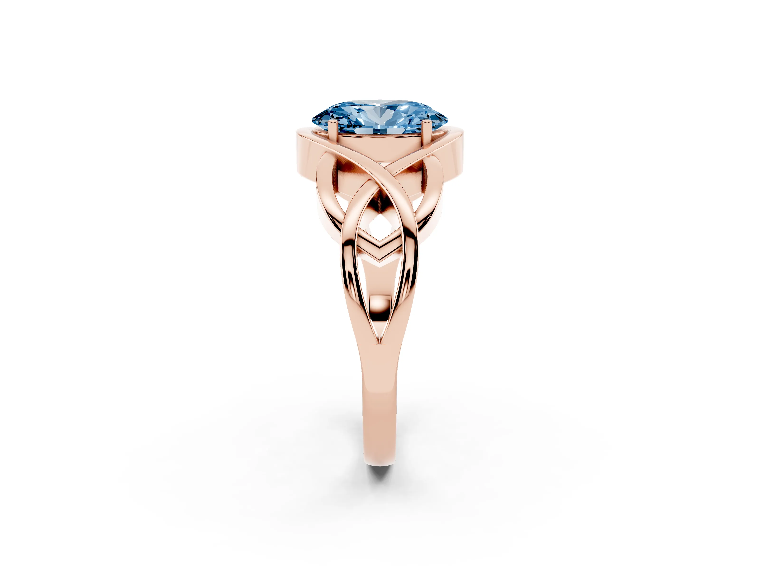 Fancy Blue Oval Cut Diamond Solitaire Ring Set in Rose gold with Intertwined Band