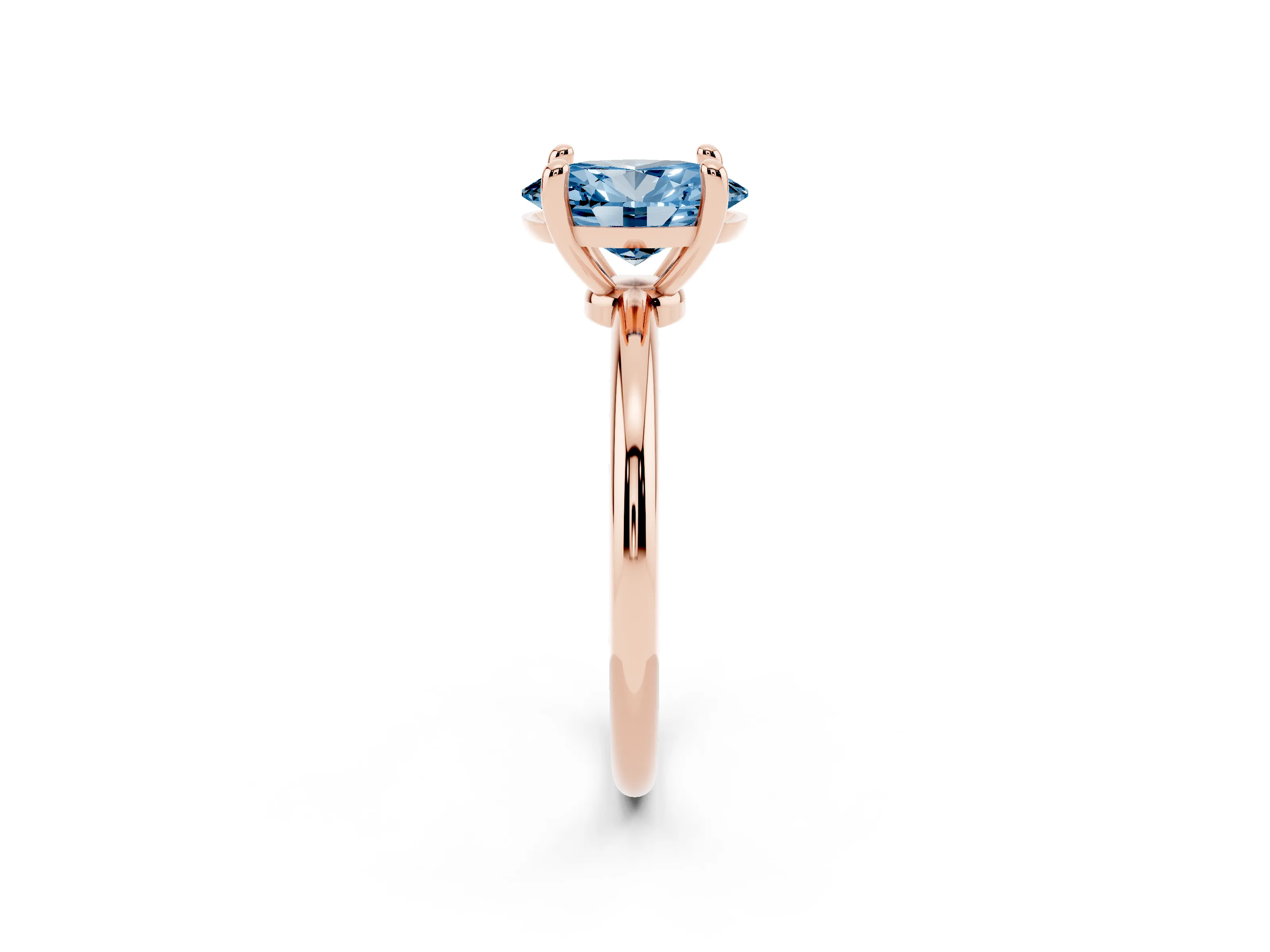 Fancy Blue Oval Cut Diamond Solitaire Ring Set in Rose gold with Secure Prong Setting on a Classic Band