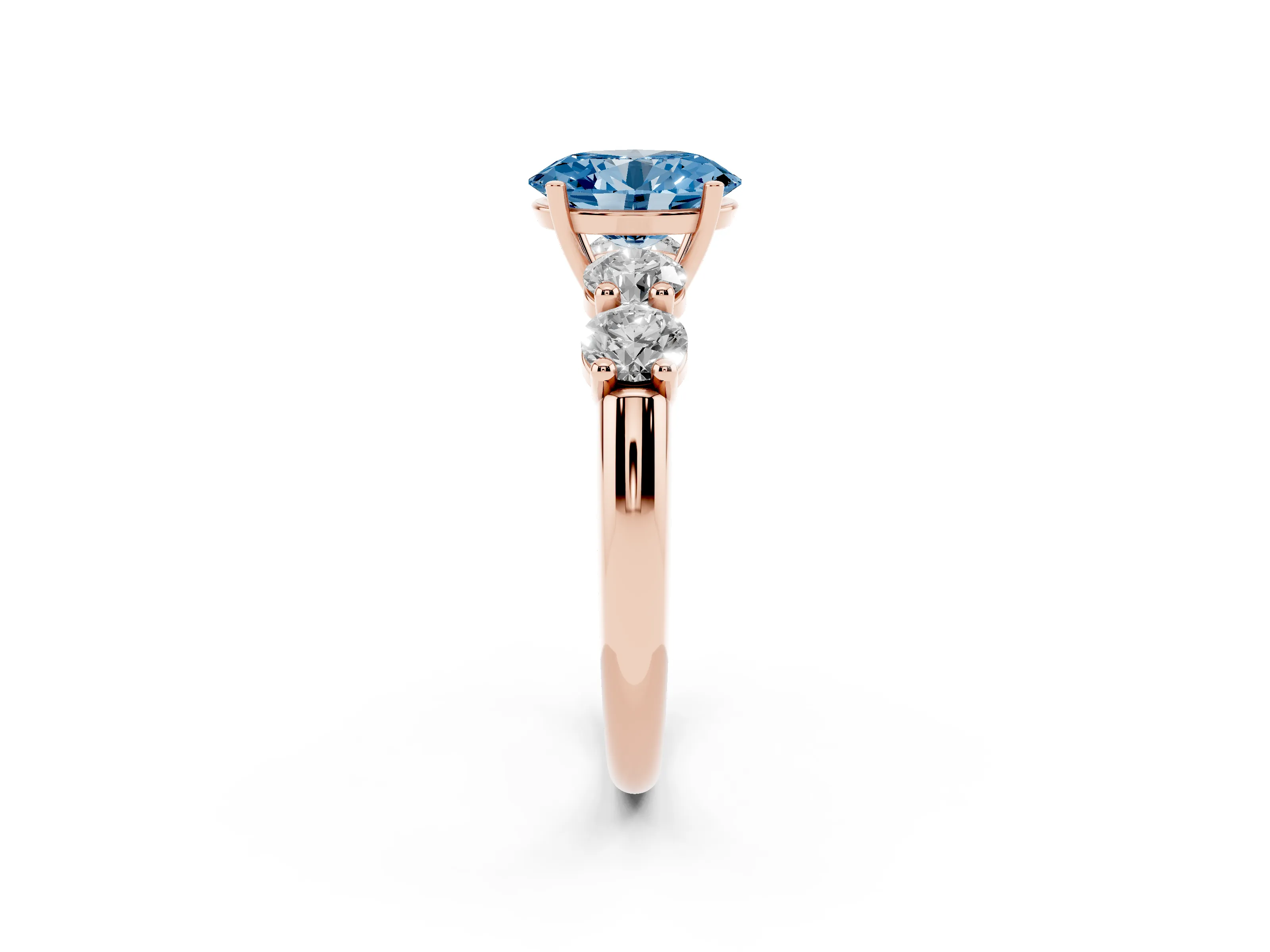 Fancy Blue Oval Cut Diamond Five-Stone Prong Set Ring Set in Rose gold with Classic Band