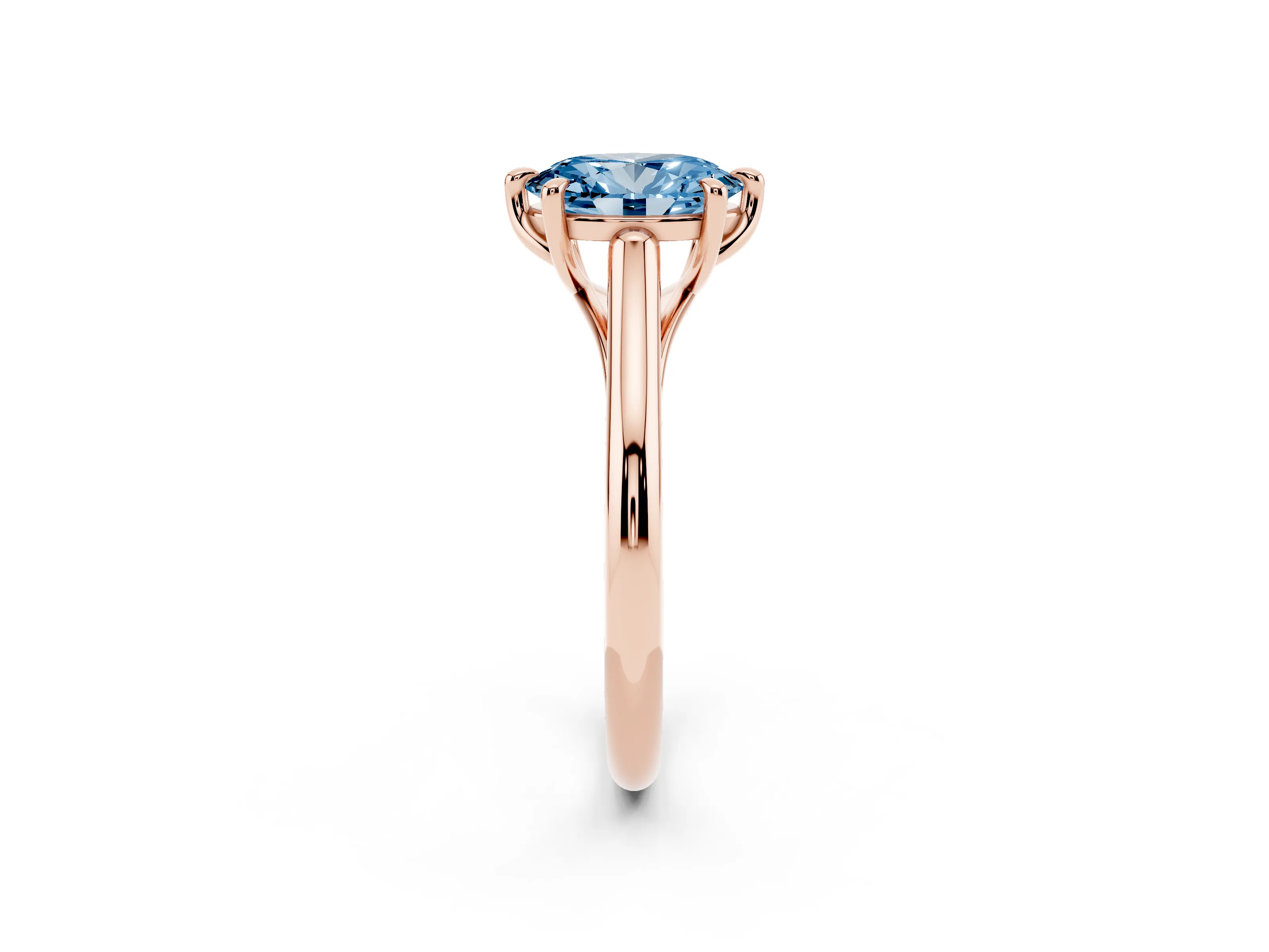 Fancy Blue Oval Cut Diamond Solitaire Engagement Ring Set in Rose gold with Prong Setting and Plain Classic Band