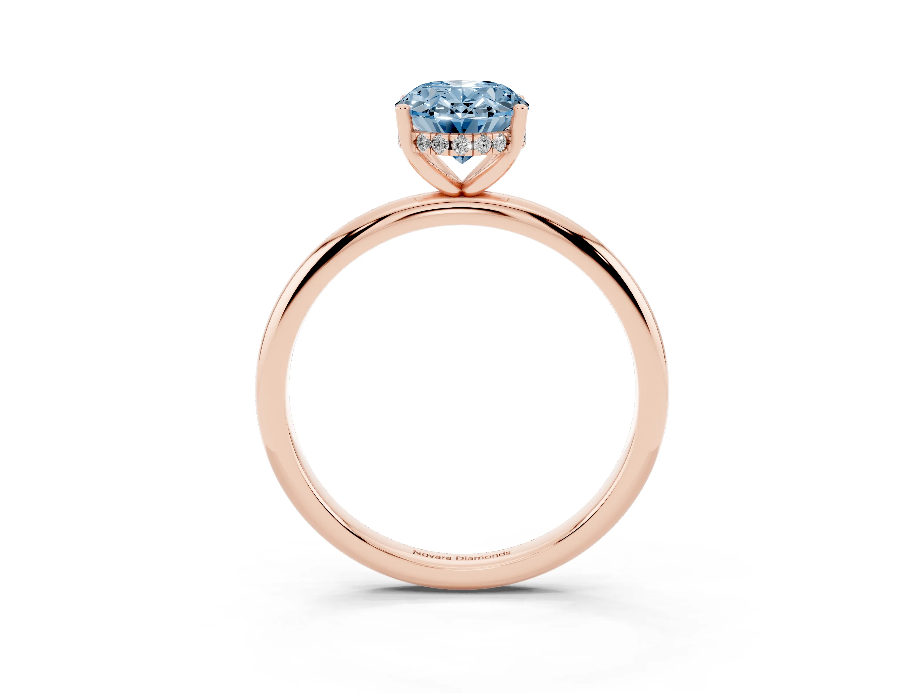 Fancy Blue Oval Cut Diamond Solitaire Engagement Ring Set in Rose gold with Prong Setting and Polished Band