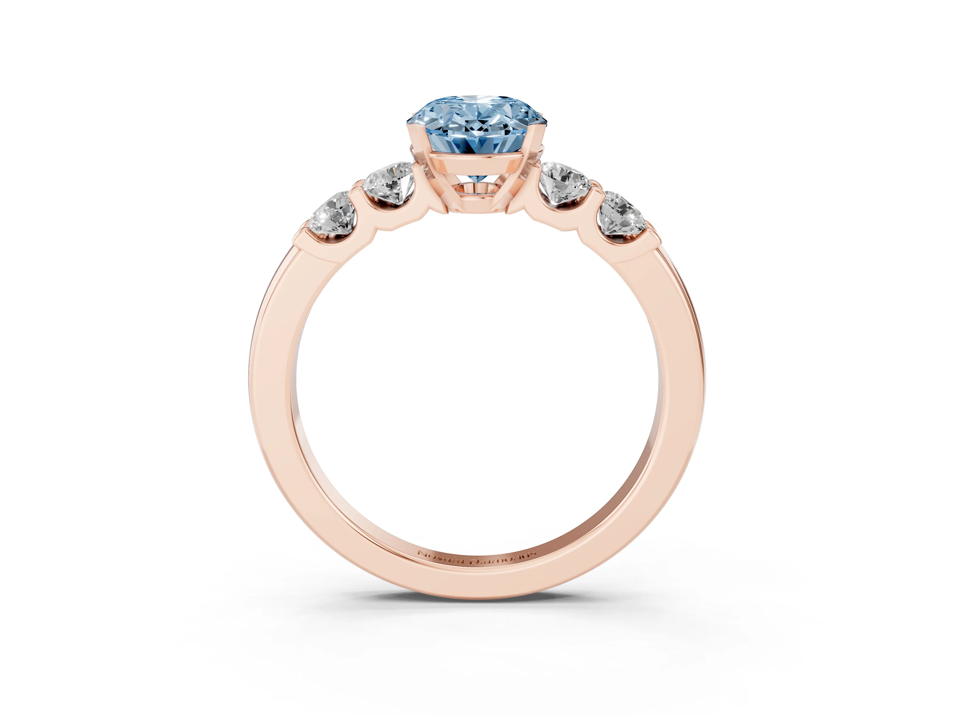Fancy Blue Oval Cut Diamond Five-Stone Prong Set Engagement Ring Set in Rose gold with Channel Band