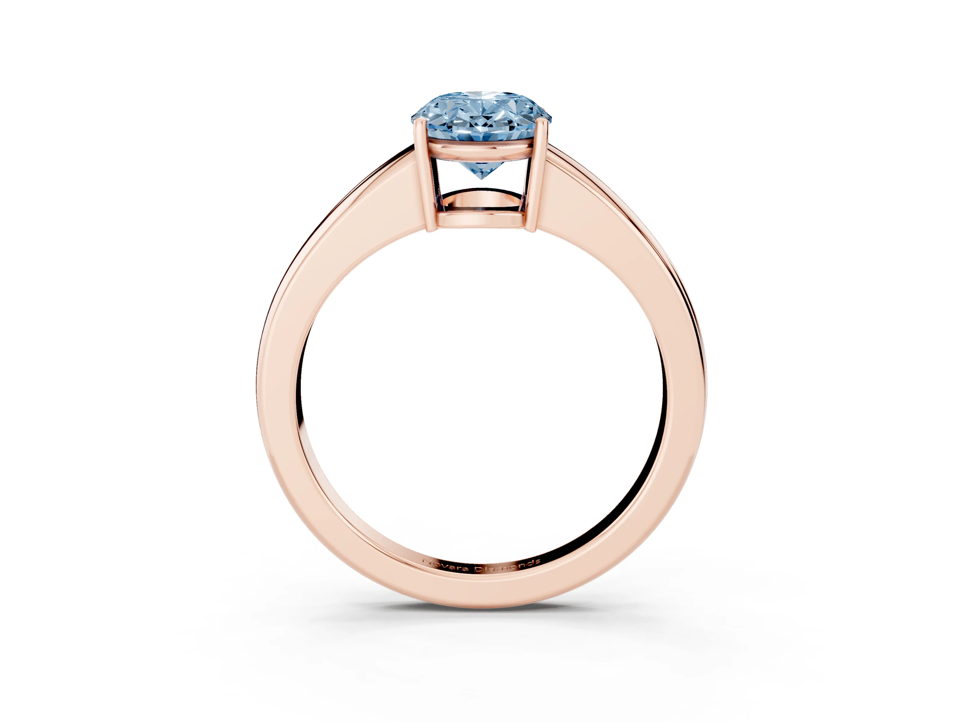 Fancy Blue Oval Cut Diamond Solitaire Ring Set in Rose gold with Tapered Band and Prong Setting