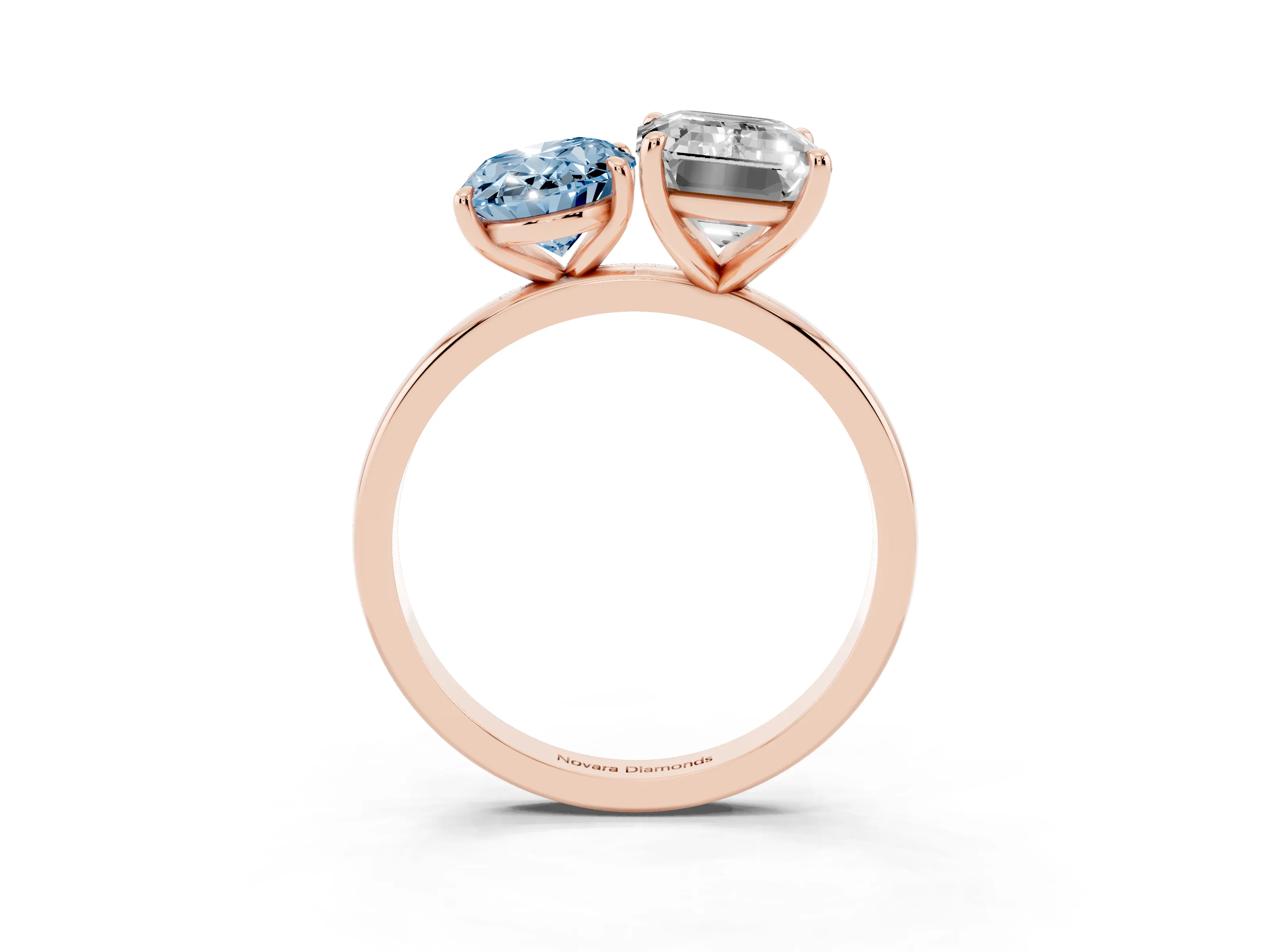 Fancy Blue Oval Cut and Emerald Cut Toi Moi Ring Set in Rose gold with Prong Setting