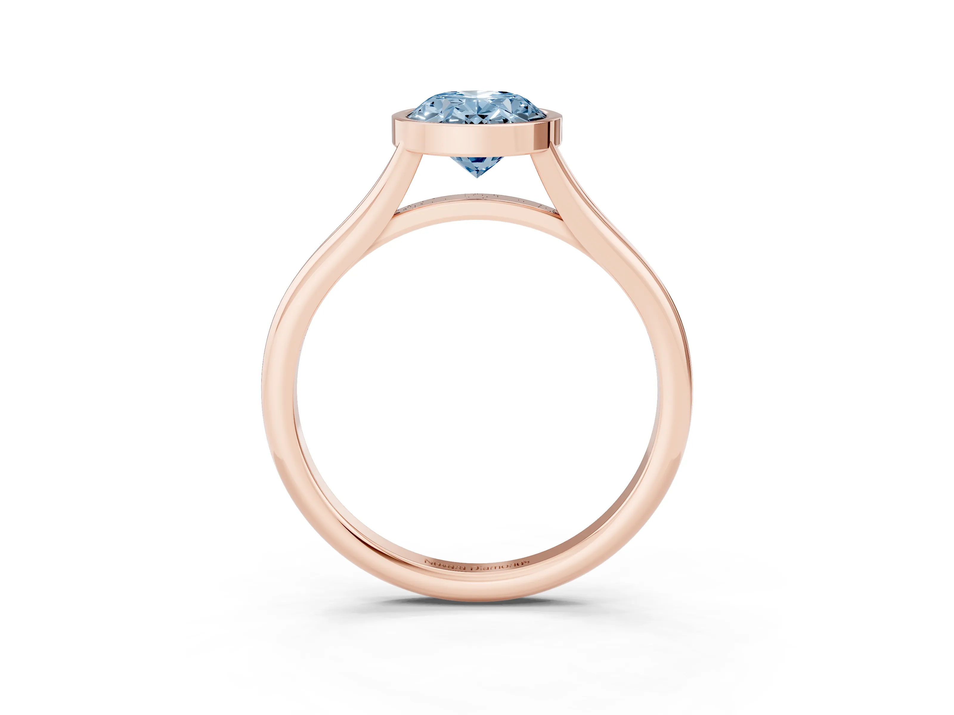 Fancy Blue Bezel Set Oval Cut Diamond Solitaire Ring Set in Rose gold with Tapered Band