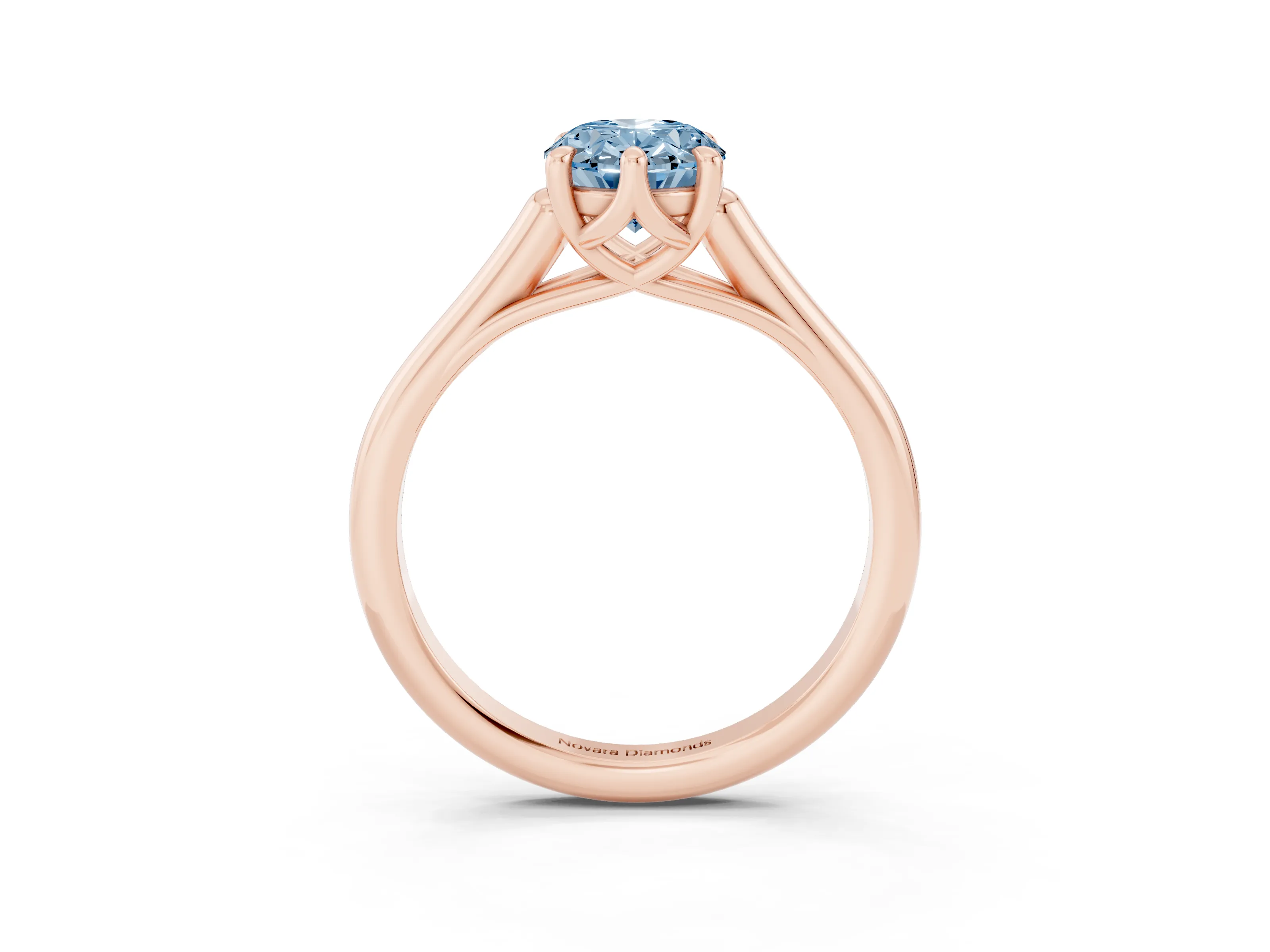 Fancy Blue Oval Cut Diamond Solitaire Engagement Ring Set in Rose gold with Prong Setting and Plain Classic Band