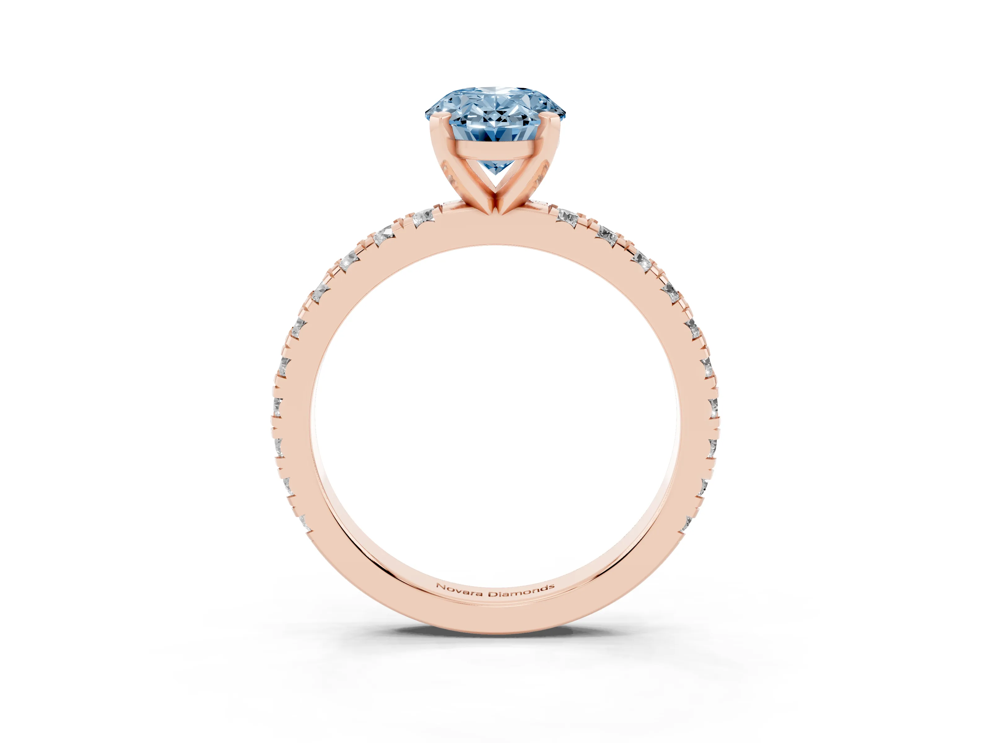 Fancy Blue Oval Cut Diamond Pavé Band Solitaire Set in Rose gold with Prong Setting