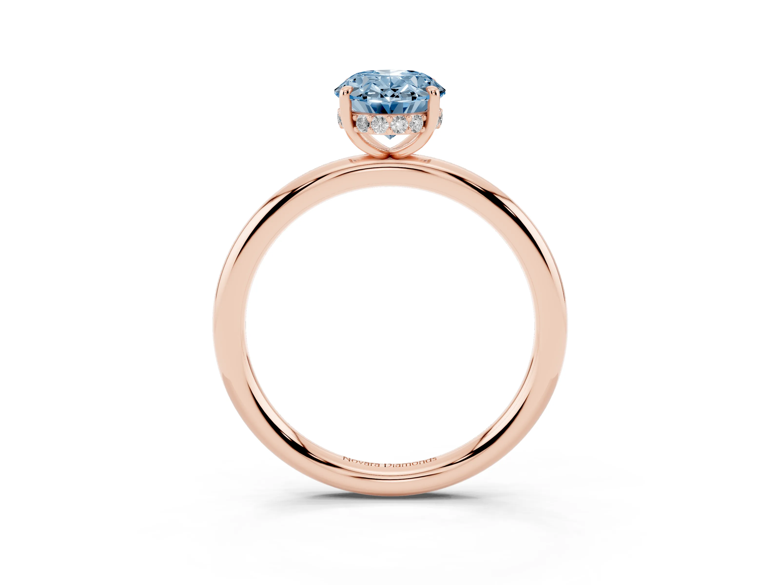 Fancy Blue Oval Cut Diamond Solitaire Ring Set in Rose gold with Thin Band and Prong Setting