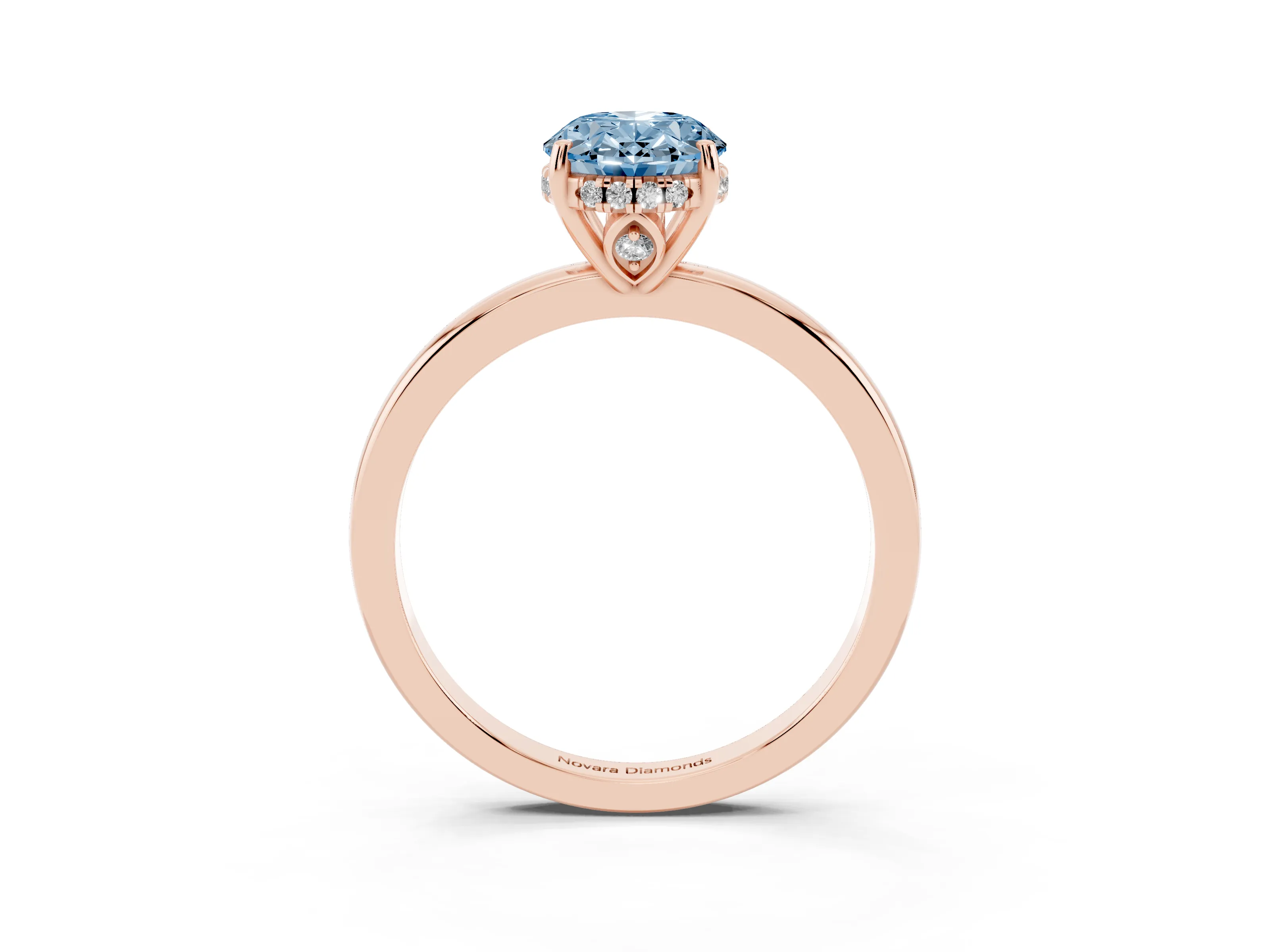 Fancy Blue Oval Cut Diamond Solitaire Ring Set in Rose gold with Plain Band and Prong Setting