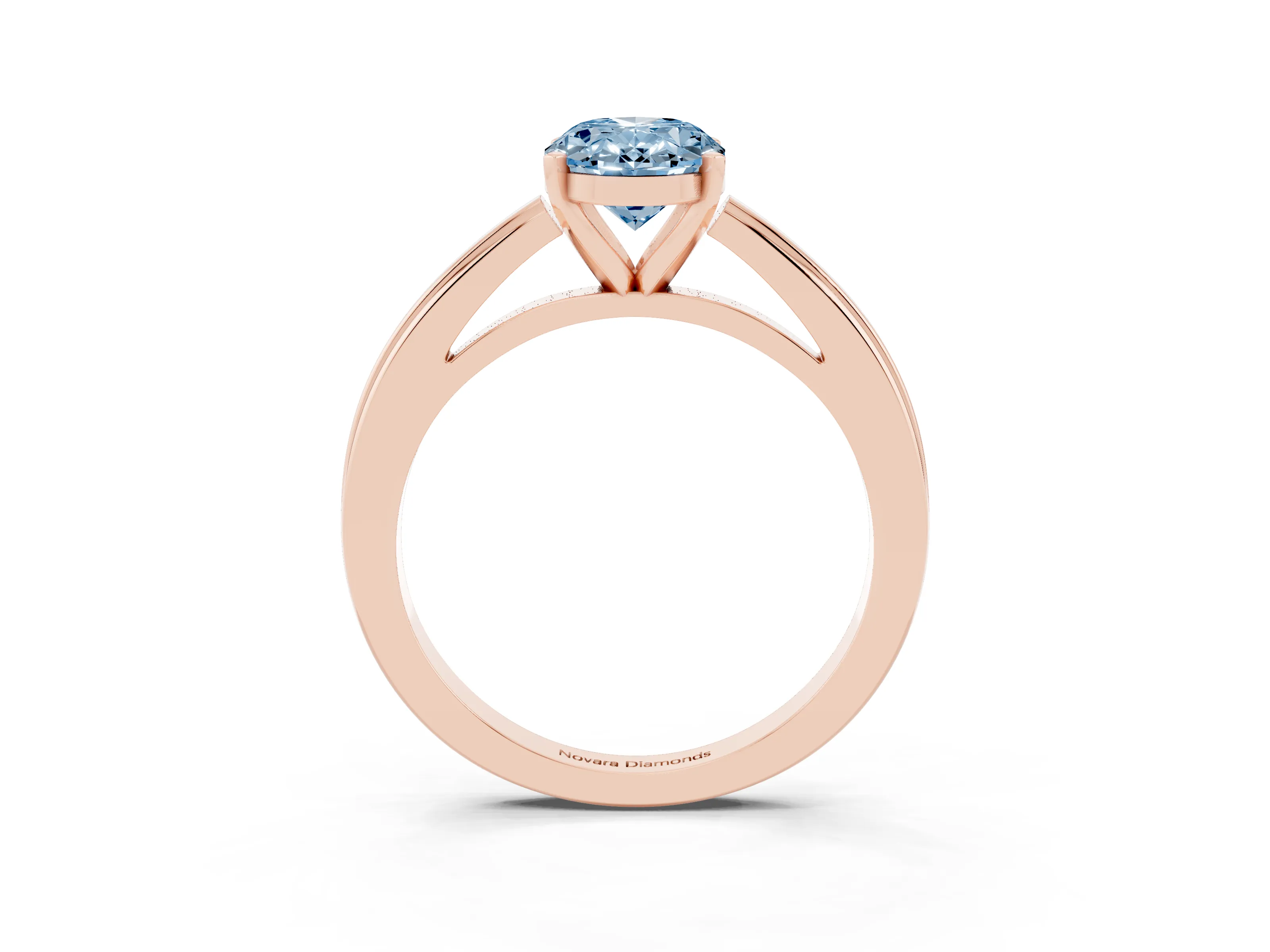 Fancy Blue Oval Cut Diamond Solitaire Ring Set in Rose gold with Prong Setting and Classic Band