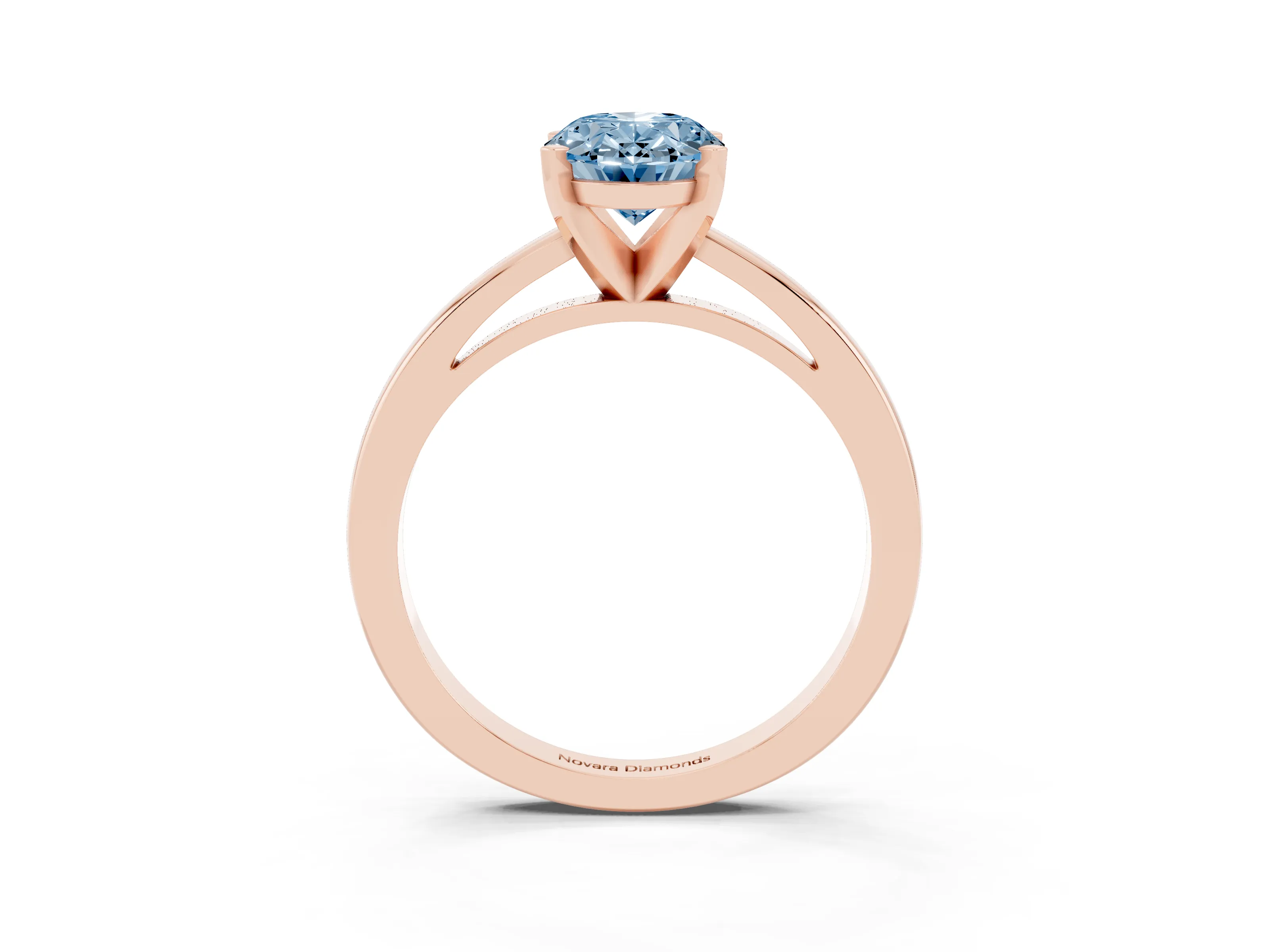 Fancy Blue Oval Cut Diamond Solitaire Engagement Ring Set in Rose gold with Prong Setting on a Classic Band