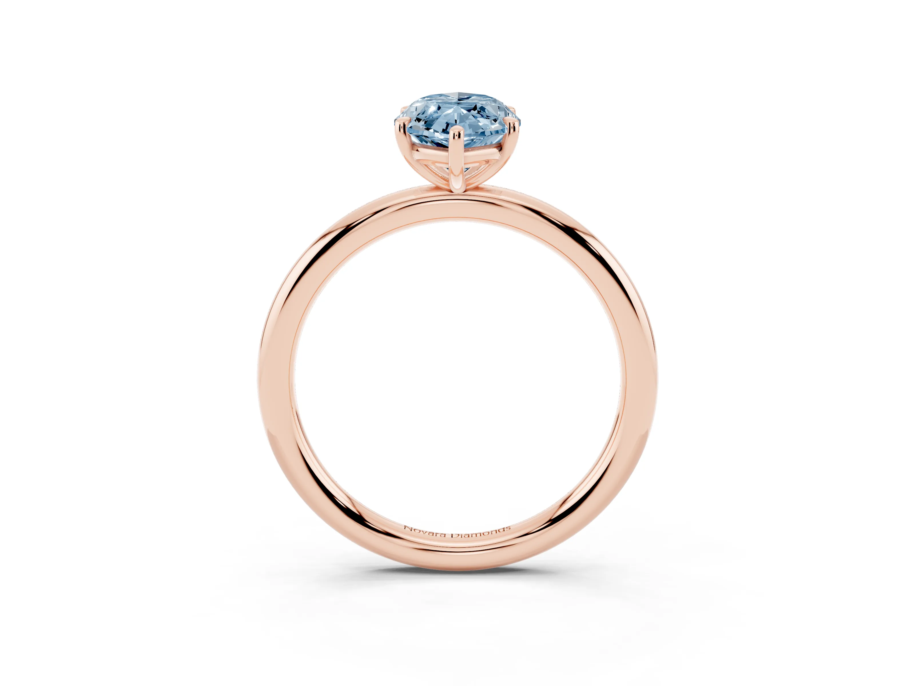 Fancy Blue Oval Cut Diamond Solitaire Ring Set in Rose gold with Prong Setting on a Polished Plain Band