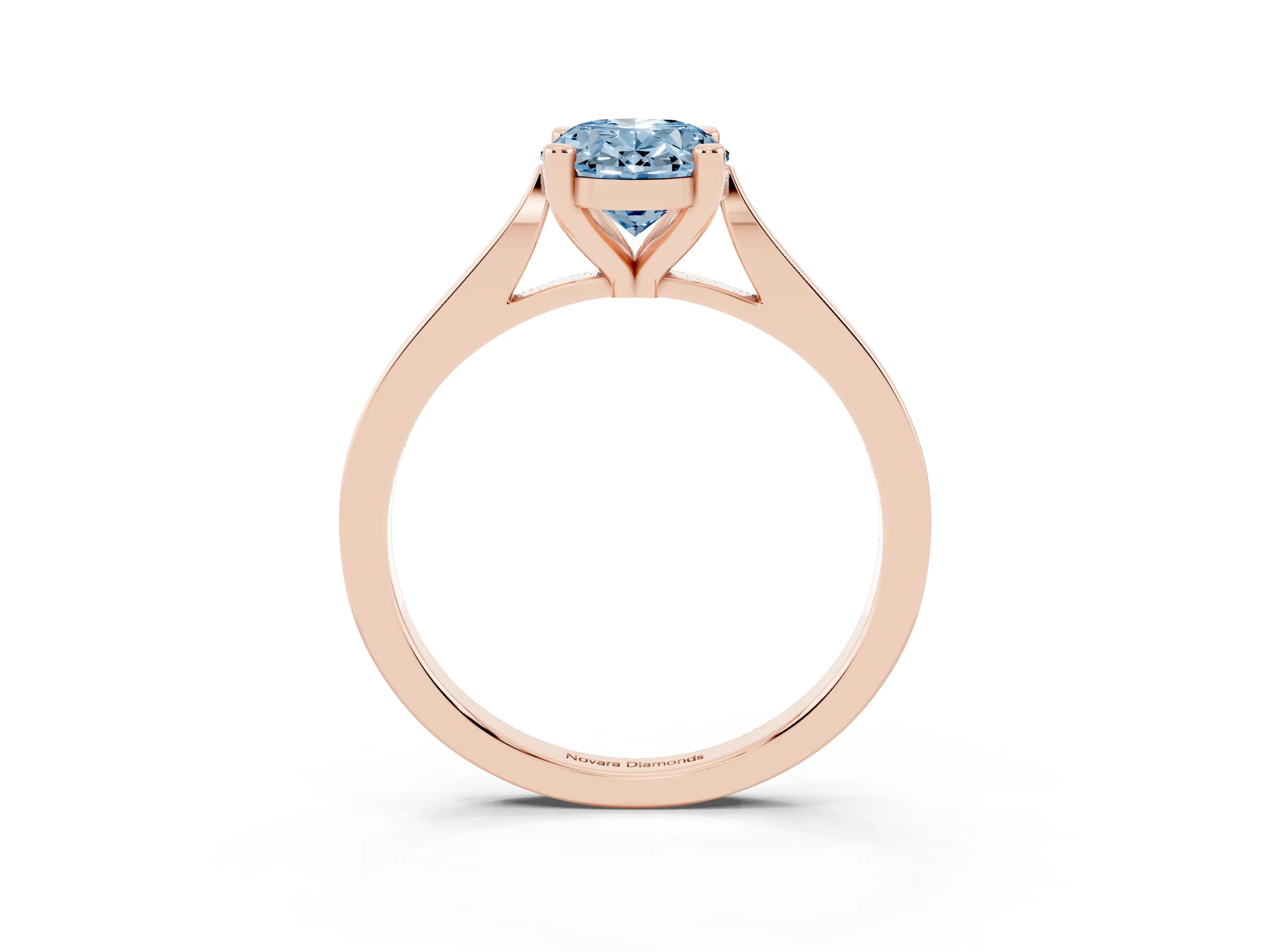 Fancy Blue Oval Cut Diamond Solitaire Ring Set in Rose gold with Prong Setting and Tapered Band
