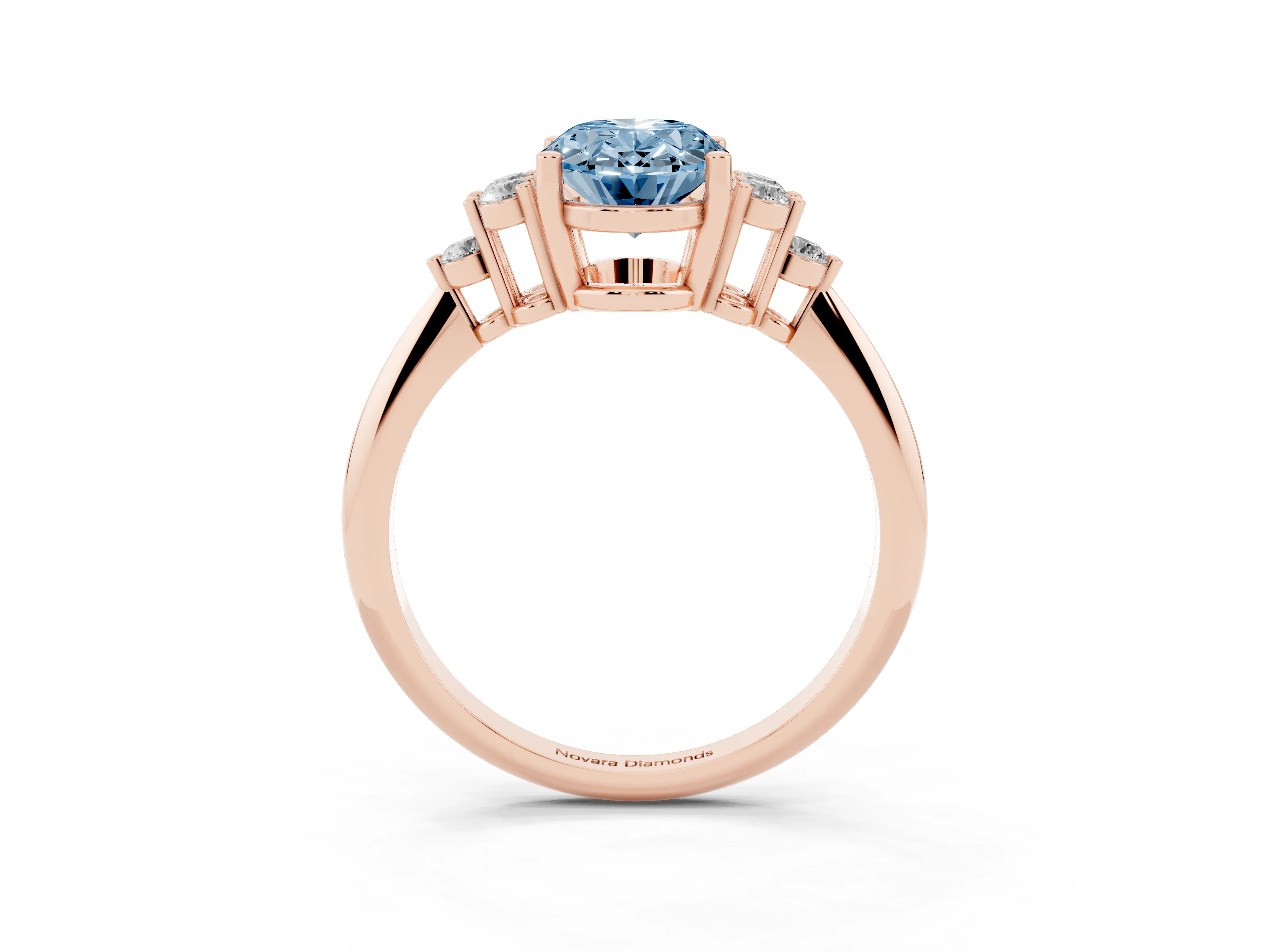 Fancy Blue Oval Cut Diamond Cluster Ring Set in Rose gold with Plain Band and Prong Setting