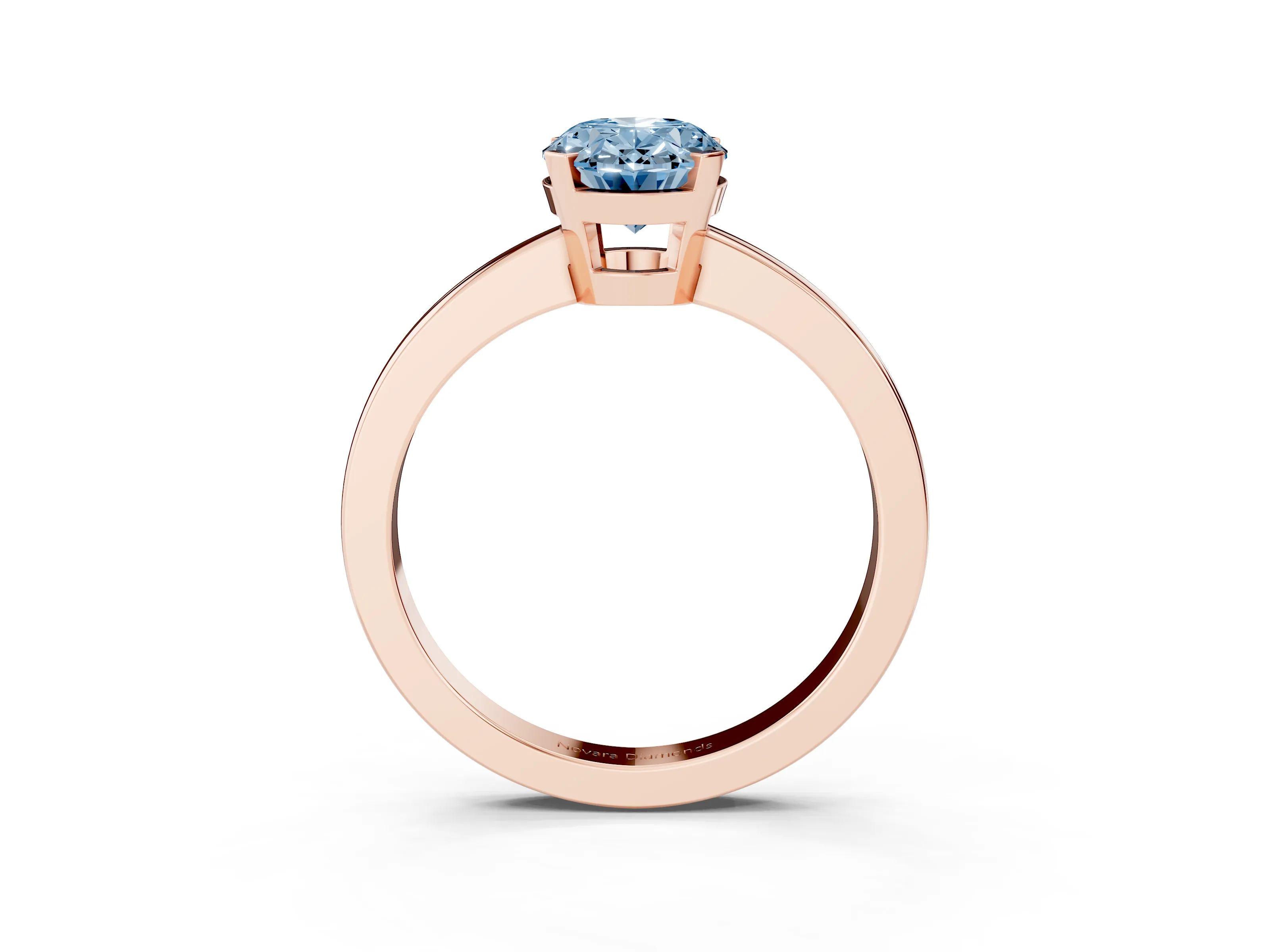 Fancy Blue Oval Cut Diamond Solitaire Ring Set in Rose gold with Prong Head and Smooth Polished Band