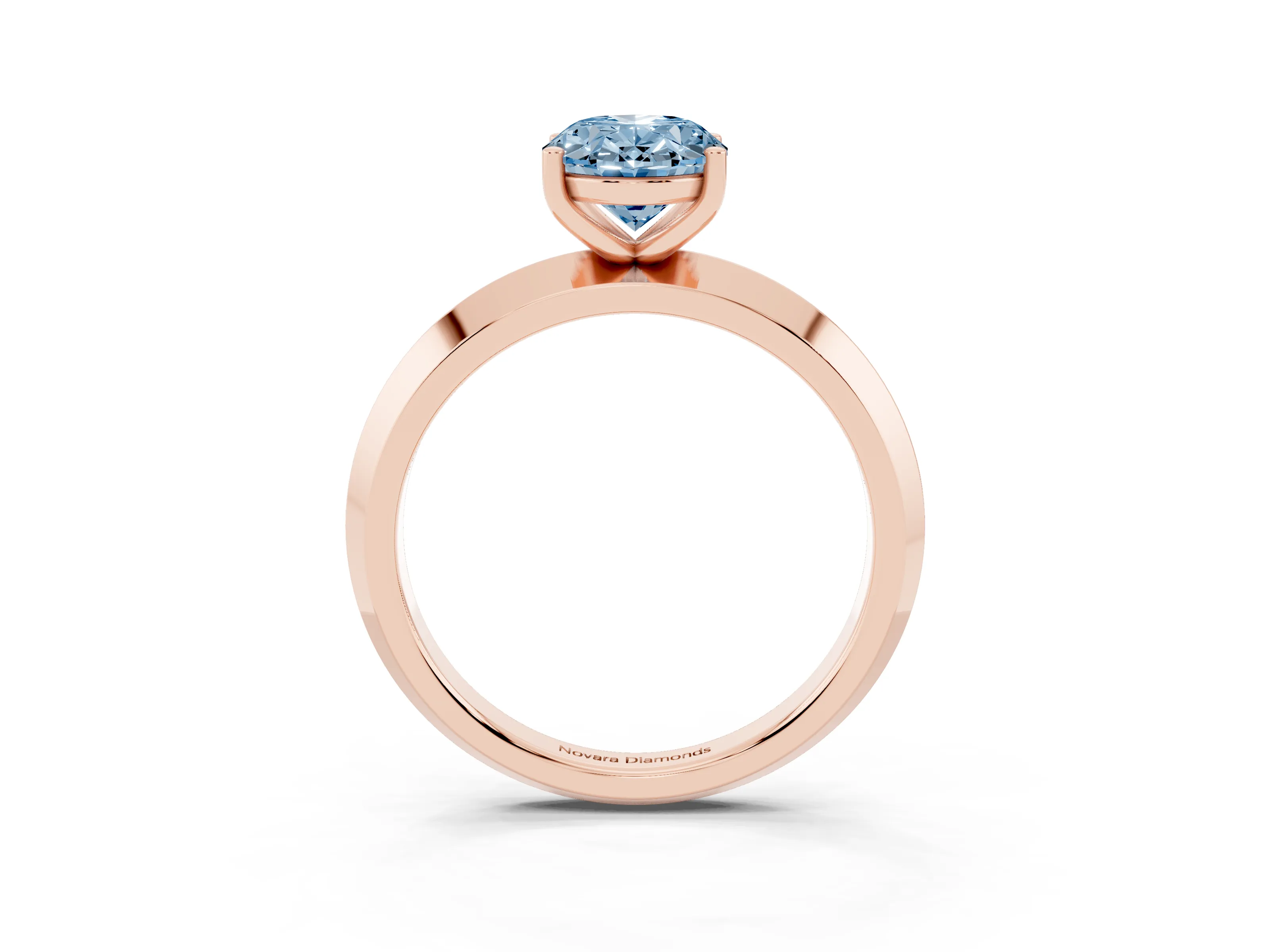 Fancy Blue Oval Cut Diamond Solitaire Engagement Ring Set in Rose gold with Flat Band and Prong Setting