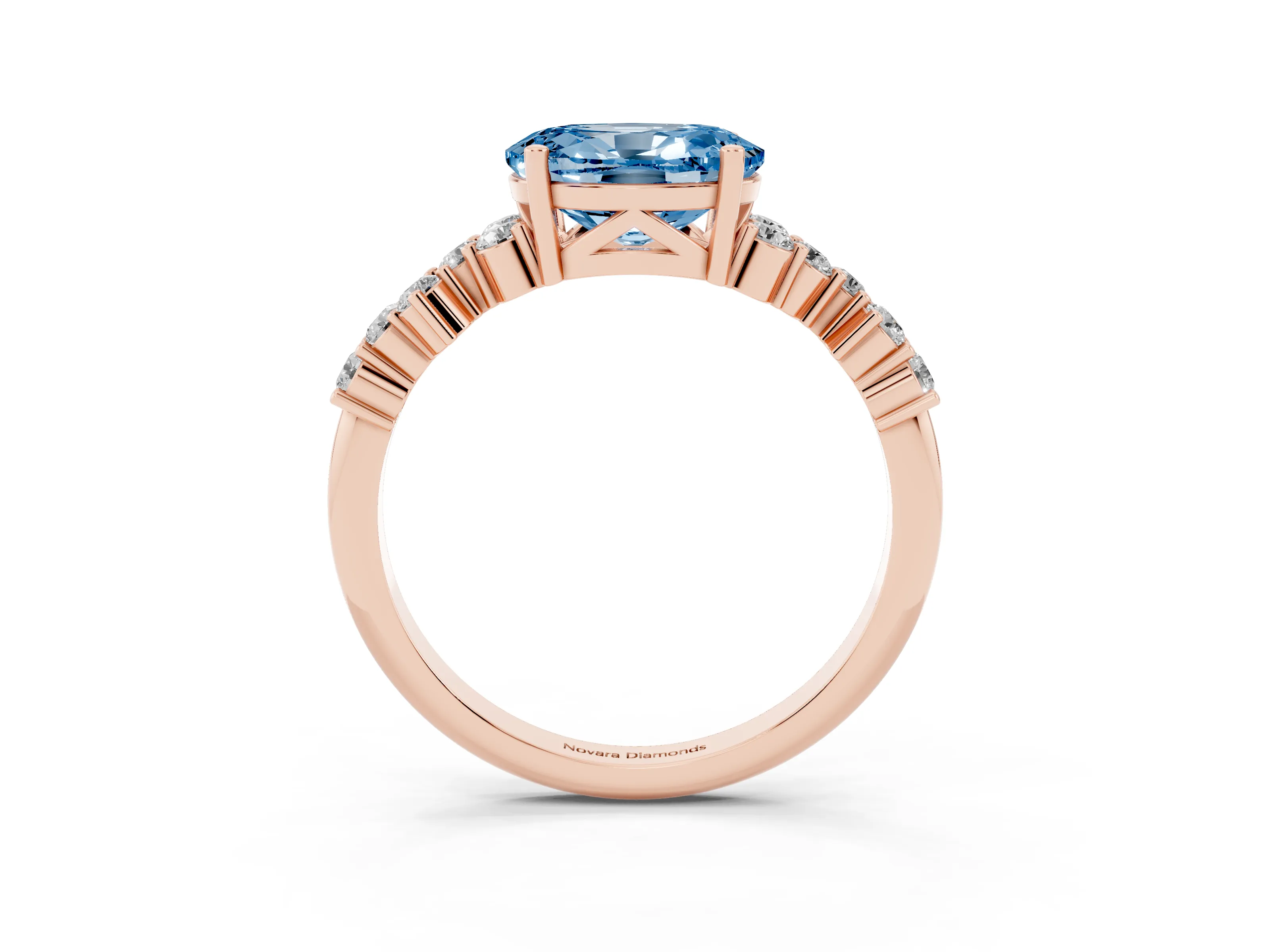 Fancy Blue Oval Cut Diamond Ring Set in Rose gold with Scattered Round Accents