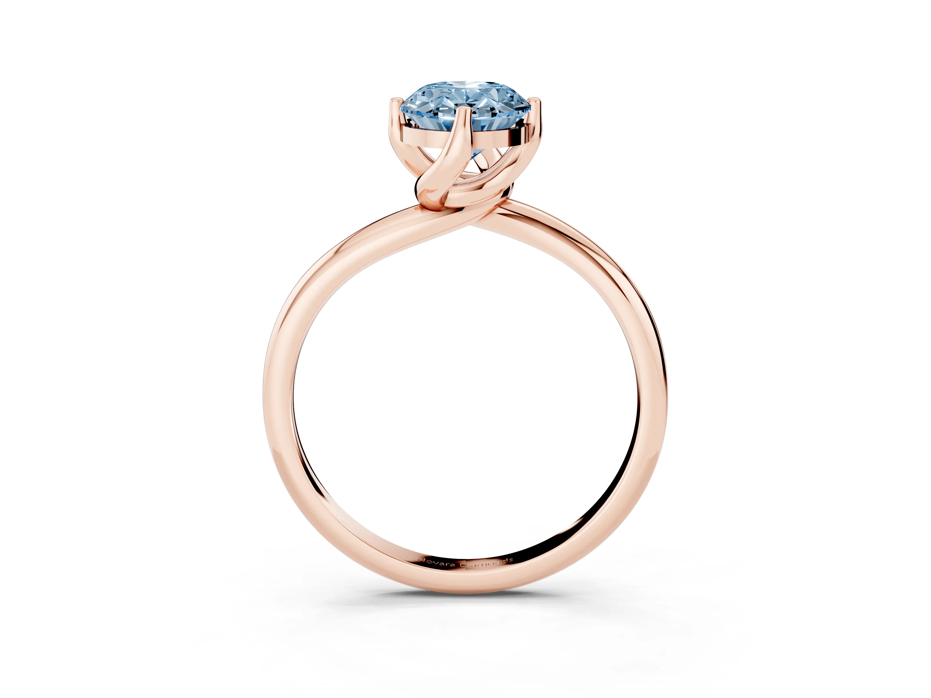 Fancy Blue Oval Cut Diamond Solitaire Engagement Ring Set in Rose gold with Classic Plain Band