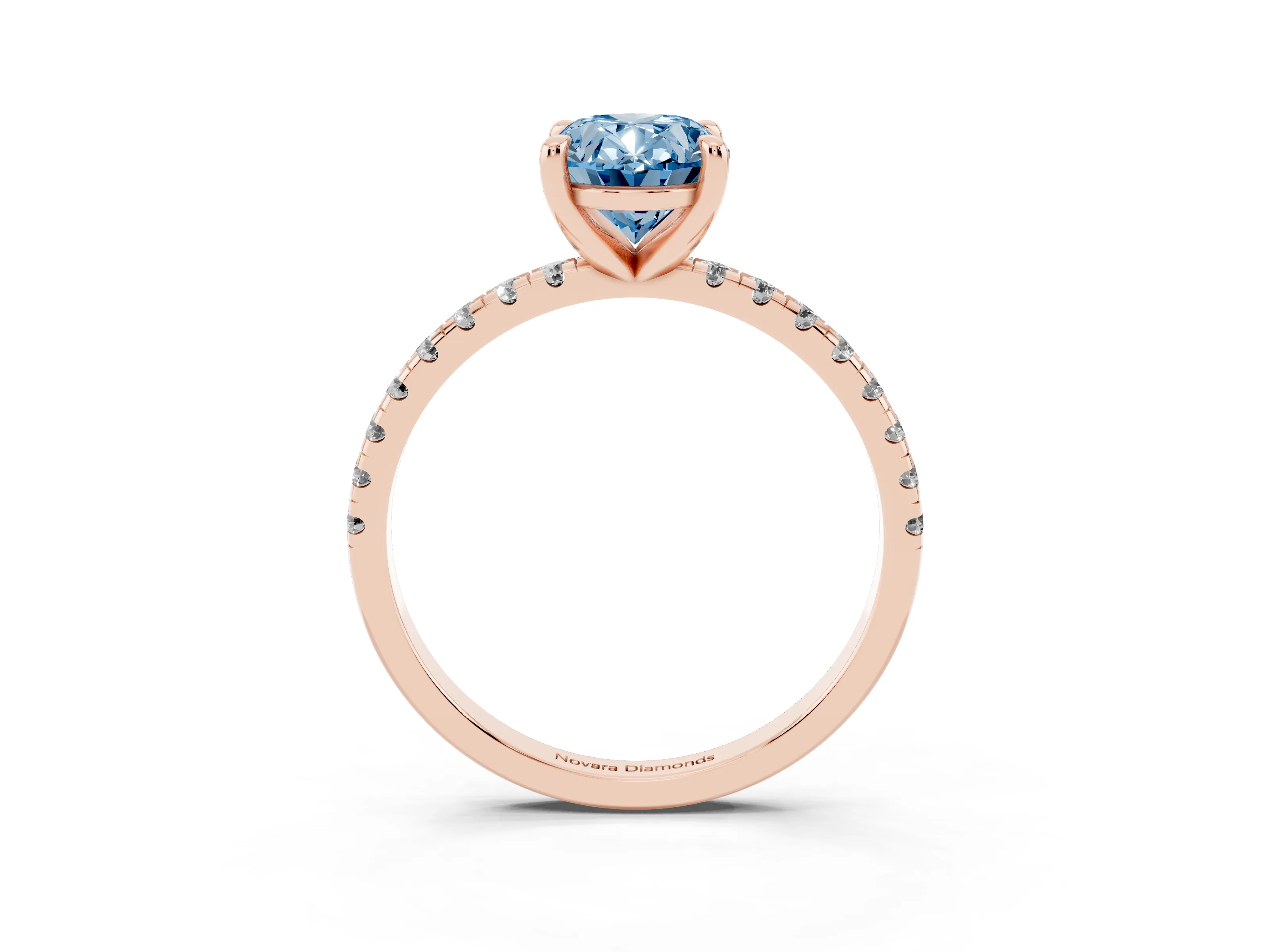 Fancy Blue Oval Cut Diamond Brilliant Solitaire Ring Set in Rose gold with Pavé Band and Prong Setting