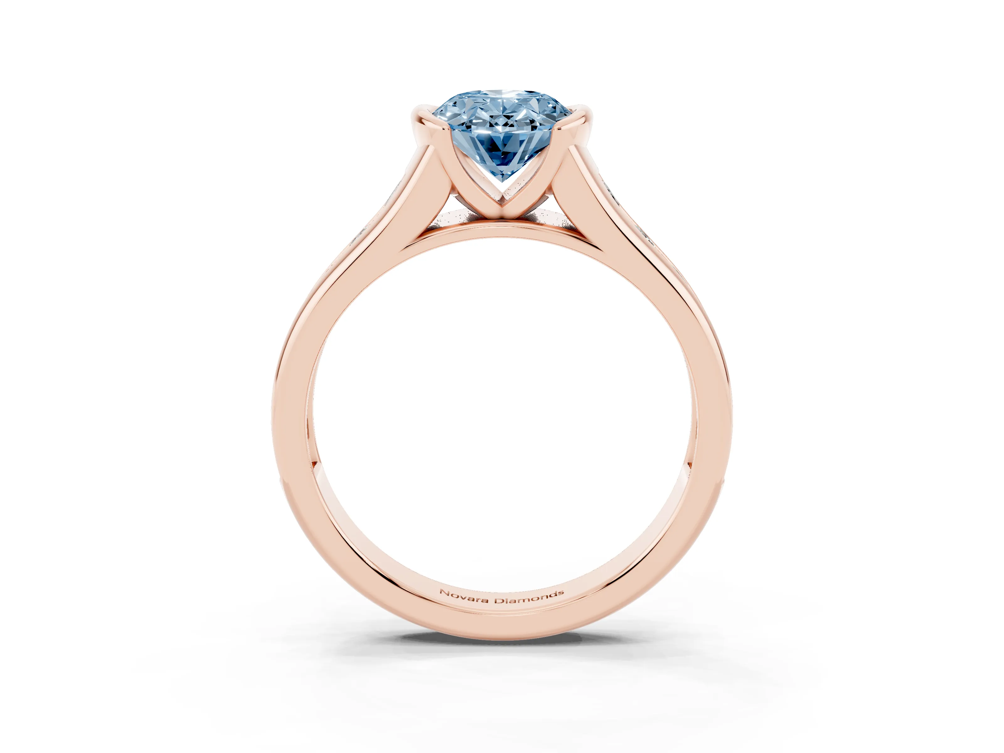 Fancy Blue Oval Cut Diamond Bezel-Set Solitaire Ring Set in Rose gold with Channel-Set Band