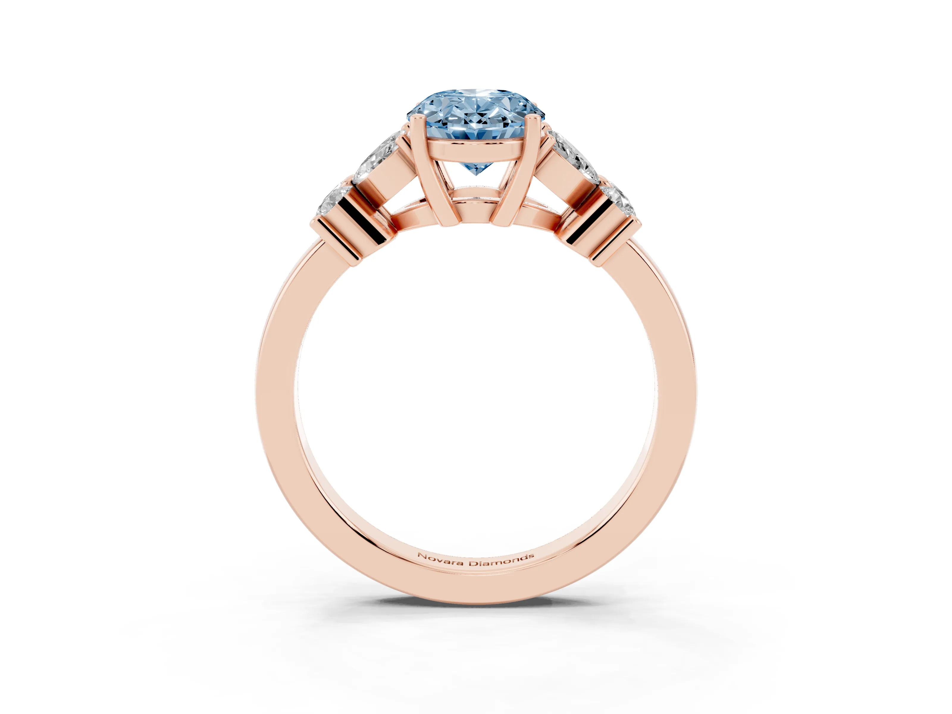Fancy Blue Oval Cut Diamond Floral Cluster Ring Set in Rose gold with Marquise Petals and Prong Setting