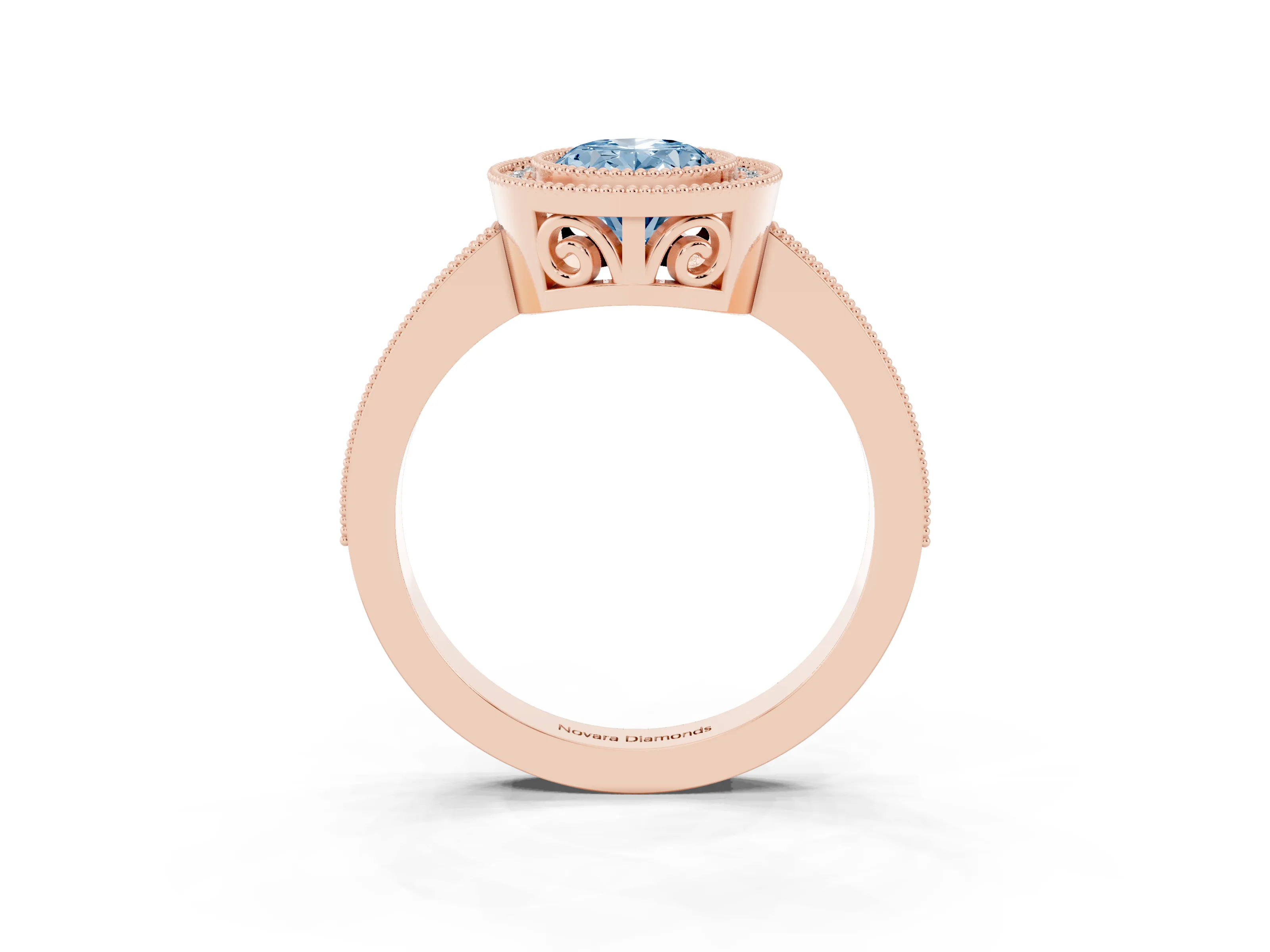Fancy Blue Oval Cut Diamond Round Halo Ring Set in Rose gold with Pavé Band