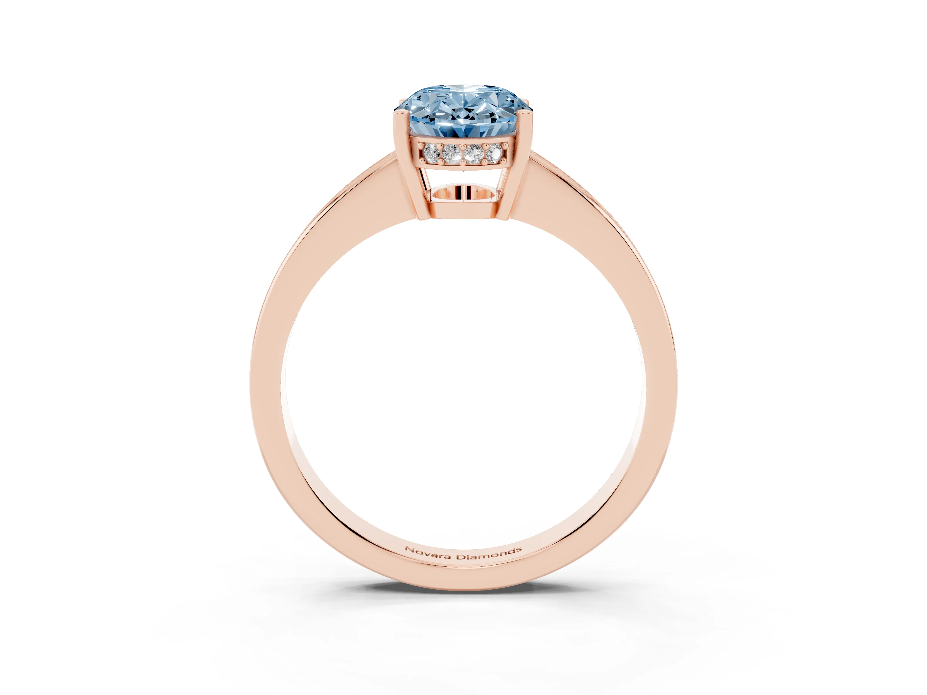 Fancy Blue Oval Cut Diamond Pavé Band Prong Set Solitaire Ring Set in Rose gold