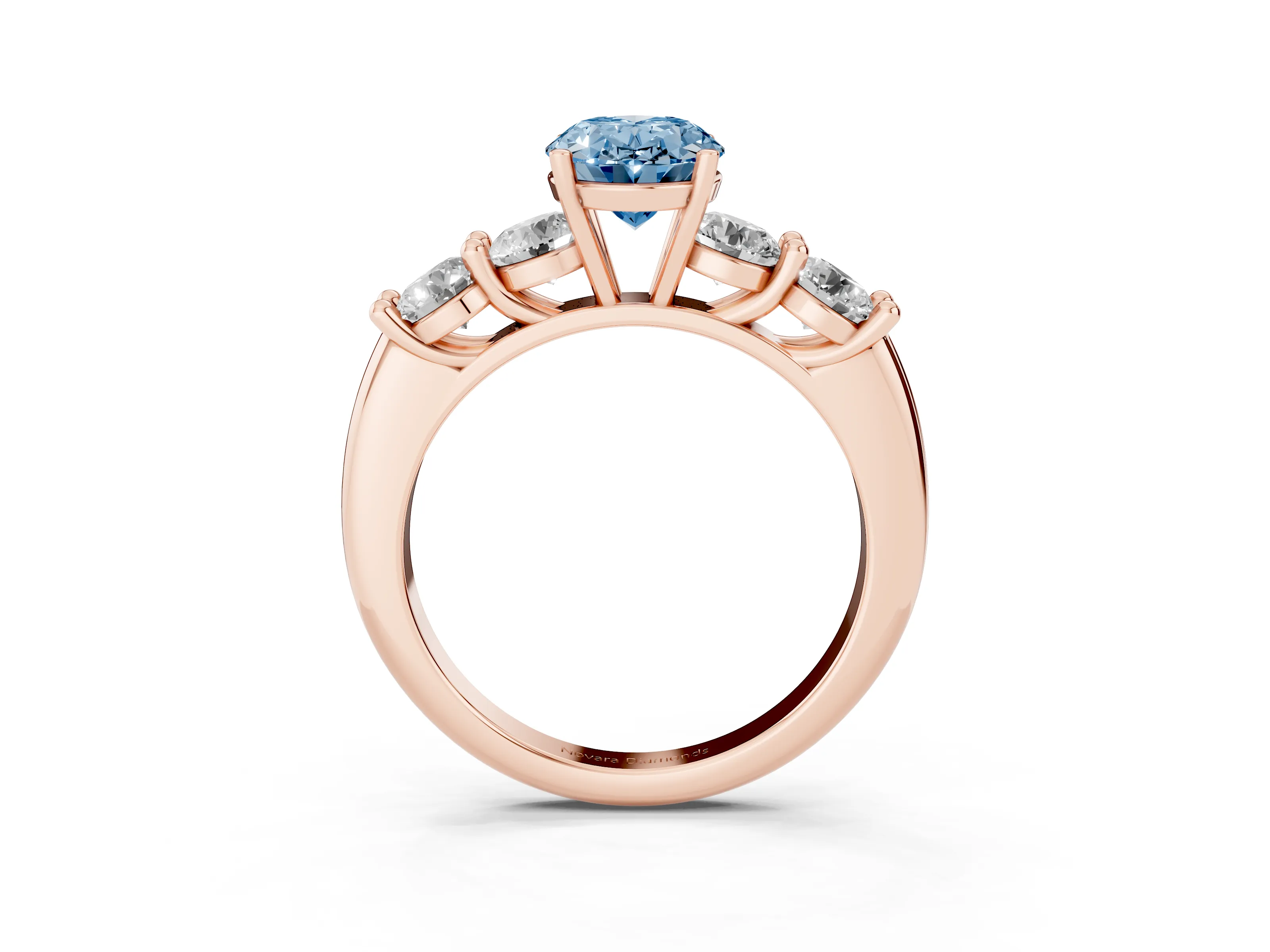 Fancy Blue Oval Cut Diamond Five-Stone Prong Set Ring Set in Rose gold with Classic Band