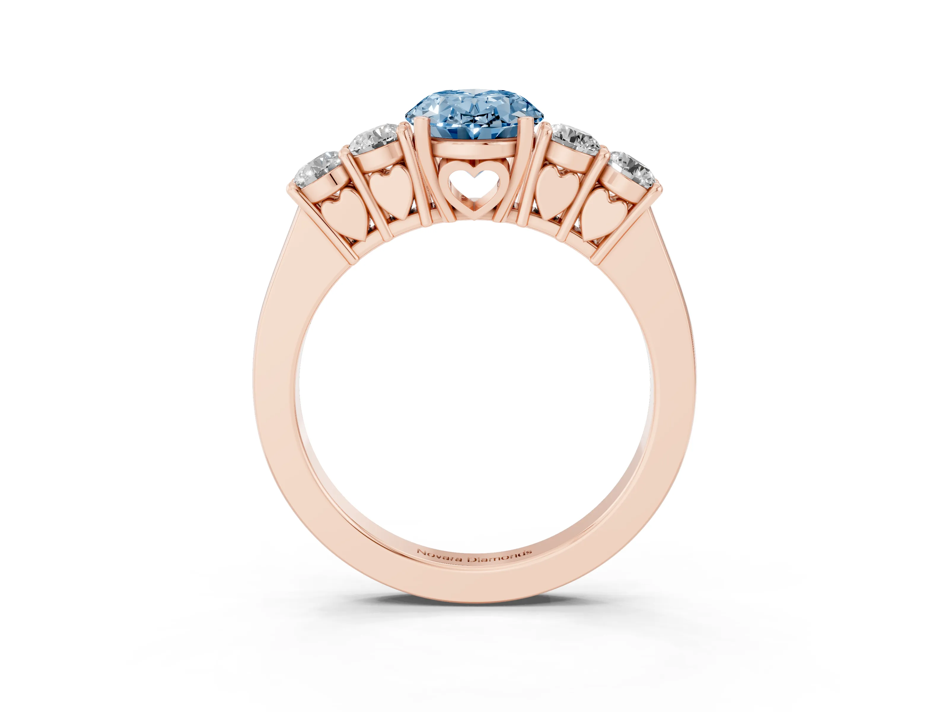 Fancy Blue Oval Cut Diamond Five-Stone Prong Set Band Ring Set in Rose gold with Polished Band