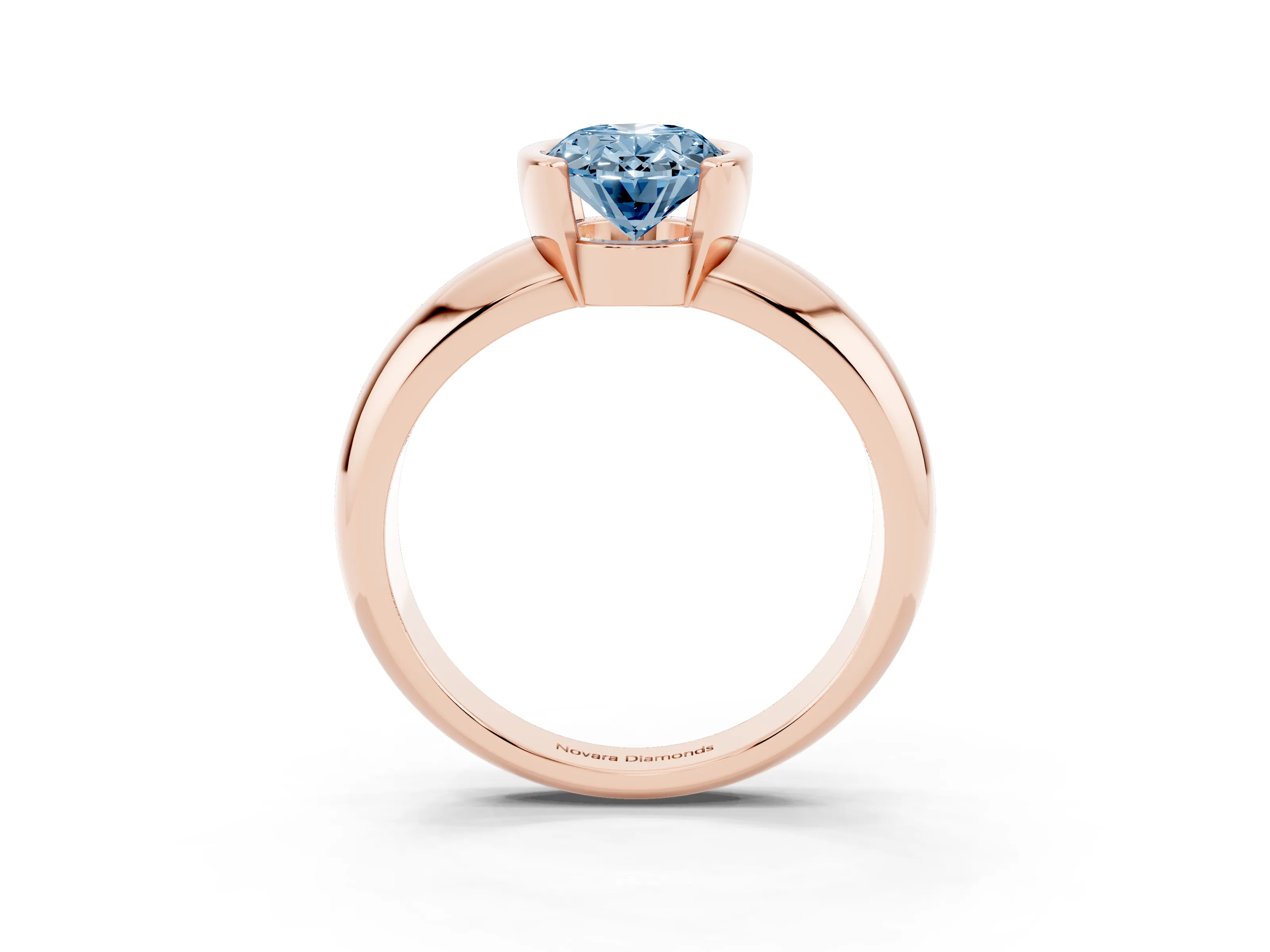 Fancy Blue Oval Cut Diamond Solitaire Tension Set Ring Set in Rose gold with Wide Band