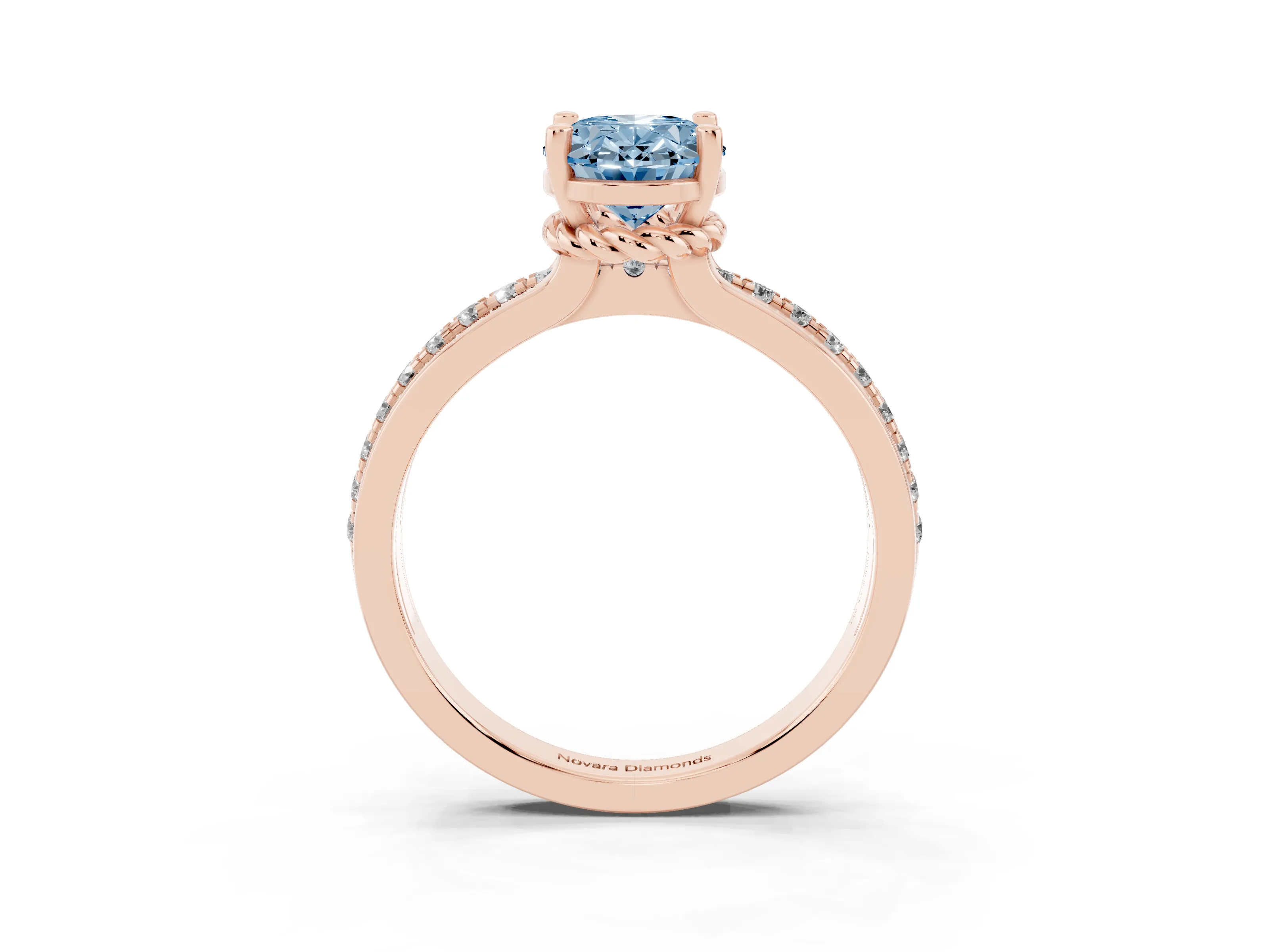Fancy Blue Oval Cut Diamond Solitaire Ring Set in Rose gold with Channel Set Band and Prong Setting